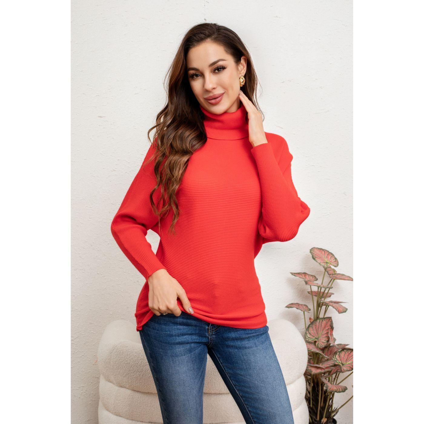 Sweater Mujer Cuello Alto Manga Larga Murciélago Tejido 5063-3