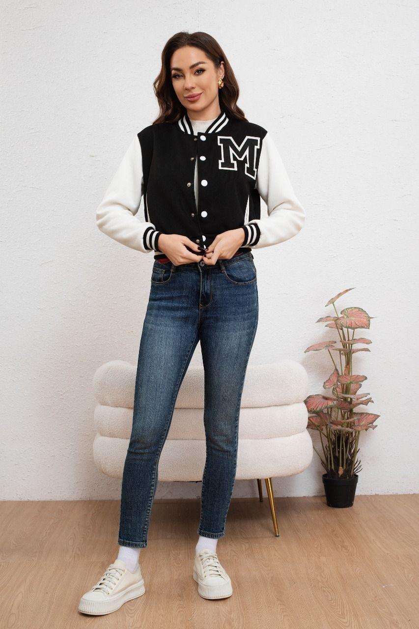 Chaqueta Corta Universitaria Mujer Gruesa Forro Piel Bolsillos 7582-1