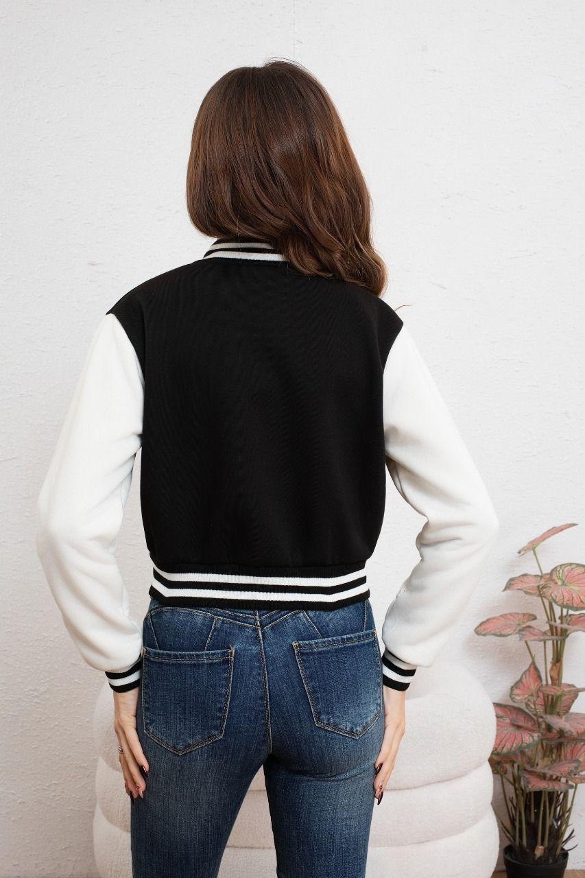 Chaqueta Corta Universitaria Mujer Gruesa Forro Piel Bolsillos 7582-2