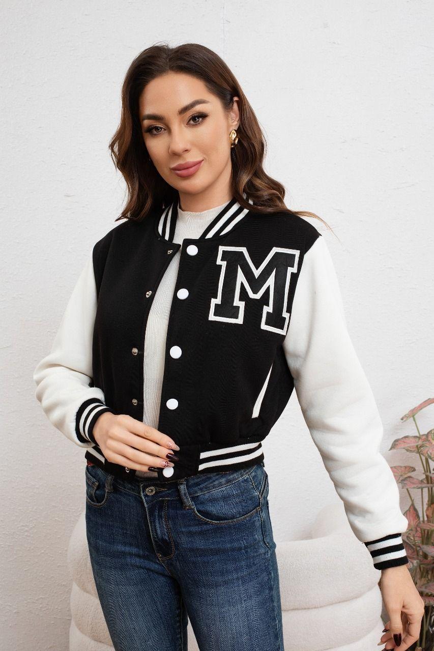 Chaqueta Corta Universitaria Mujer Gruesa Forro Piel Bolsillos 7582-3