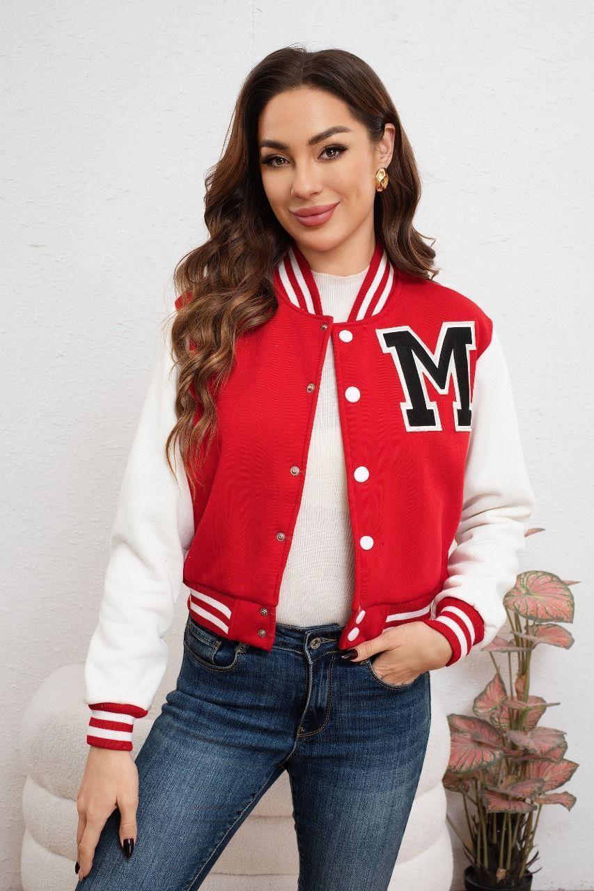 Chaqueta Corta Universitaria Mujer Gruesa Forro Piel Bolsillos 7582-0