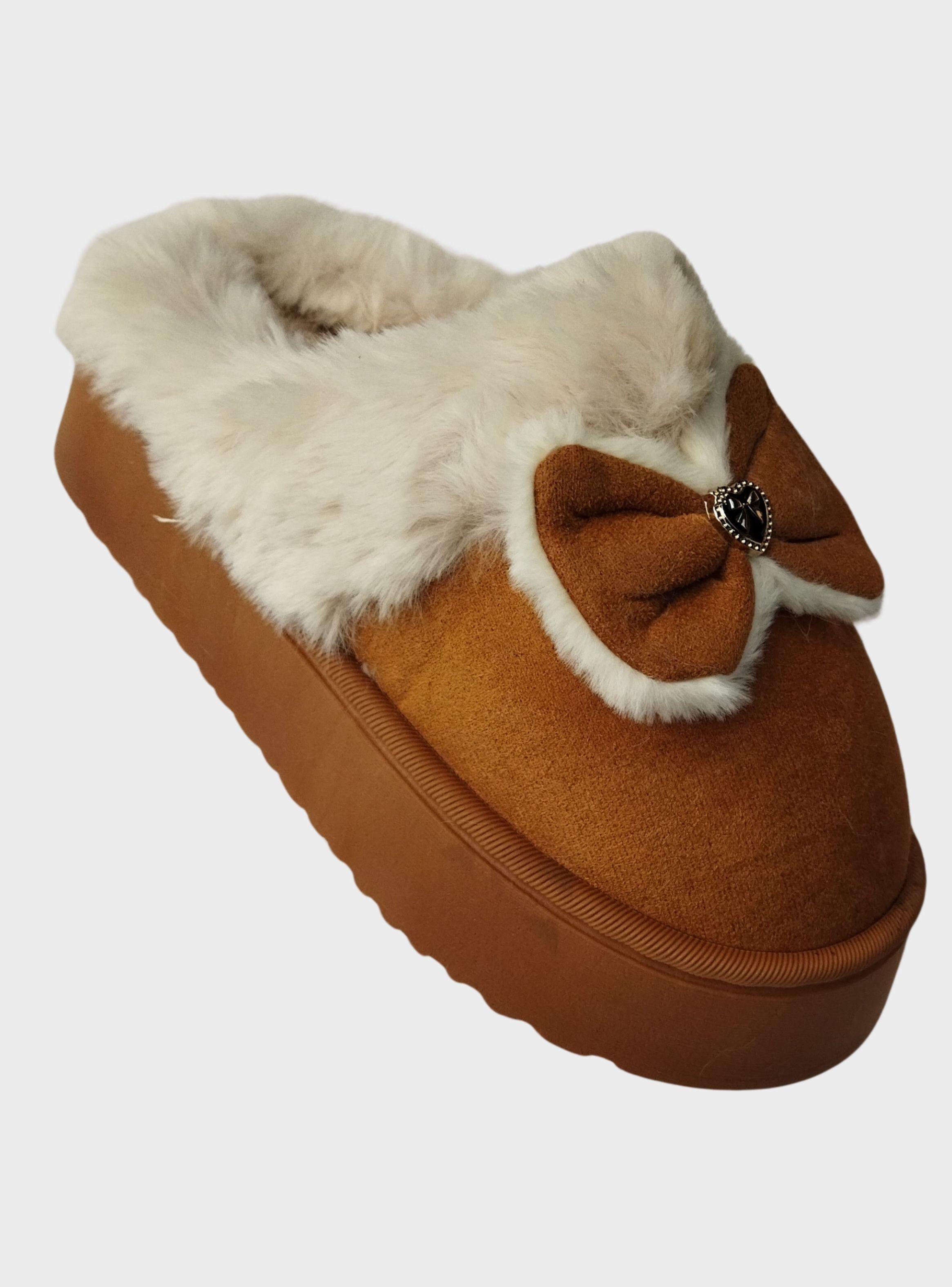 Pantuflas Mujer Felpa Aplicacion Lazo Corazón Tendencia 4859-2