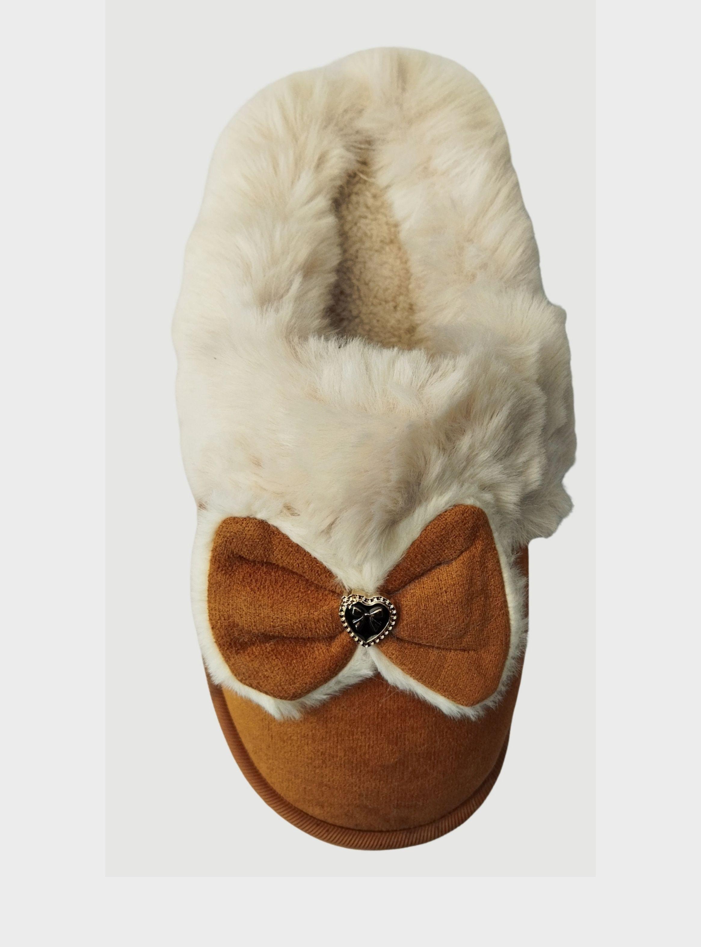 Pantuflas Mujer Felpa Aplicacion Lazo Corazón Tendencia 4859-3