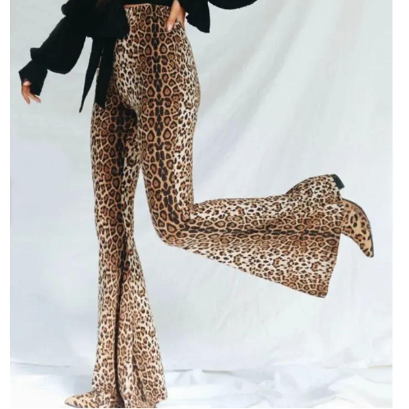 Calza Flare Mujer Animal Print Interior Frisado Tiro Alto 7023-0