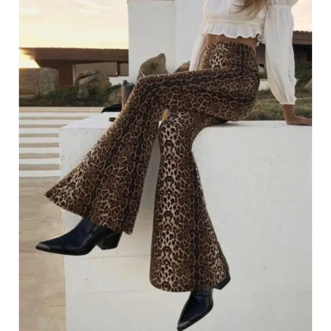 Calza Flare Mujer Animal Print Interior Frisado Tiro Alto 7023-2