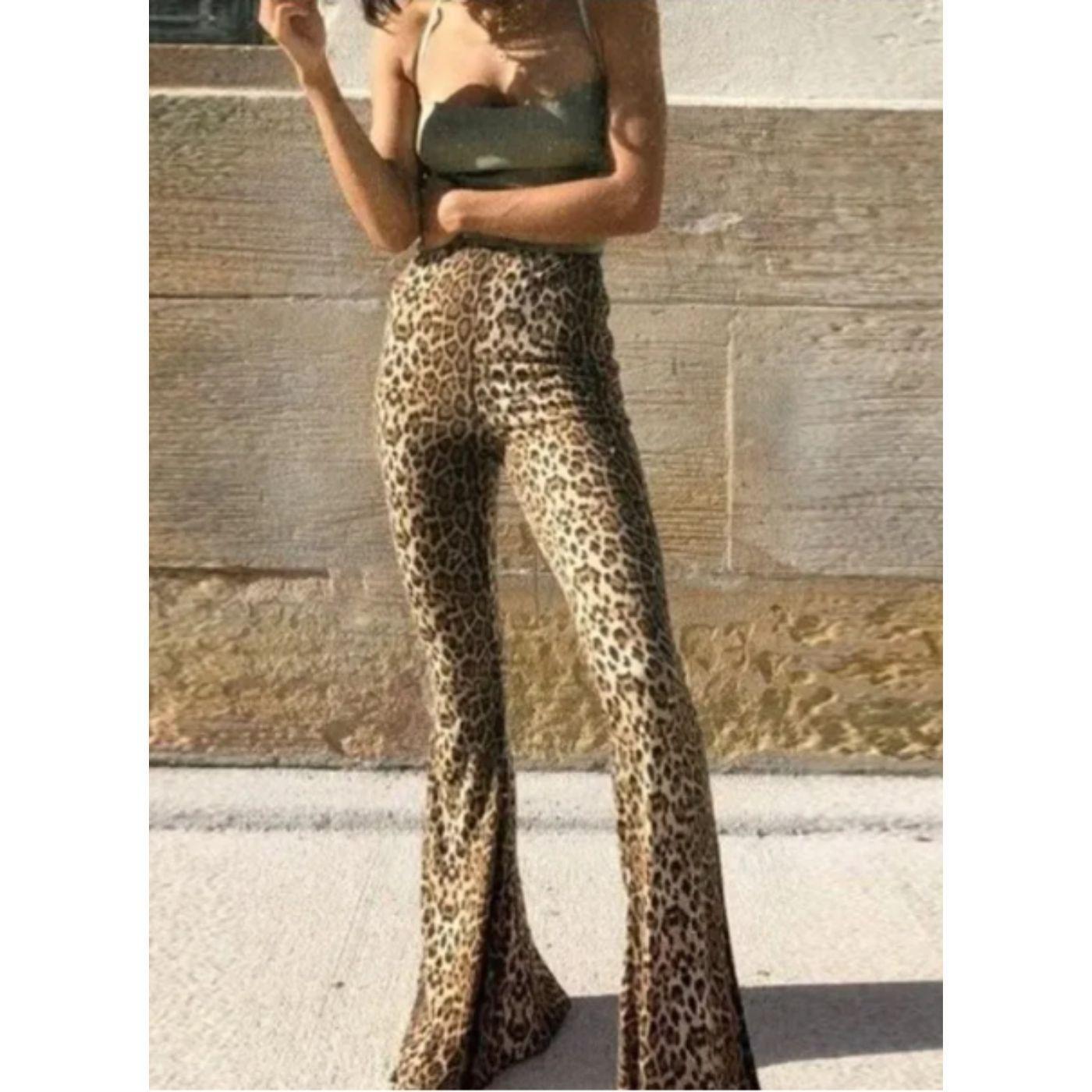 Calza Flare Mujer Animal Print Interior Frisado Tiro Alto 7023-3