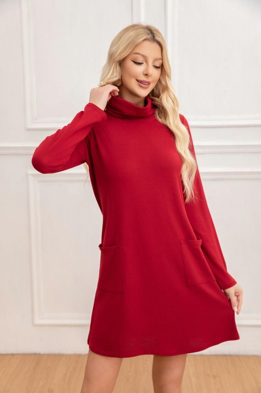 Sweater Mini Vestido Corto Tejido Mujer Cuello Alto Doble 2001-0