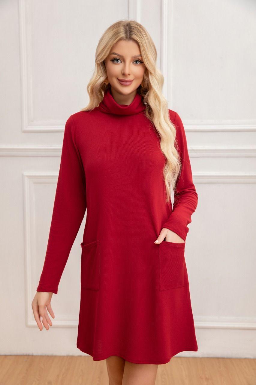 Sweater Mini Vestido Corto Tejido Mujer Cuello Alto Doble 2001-1