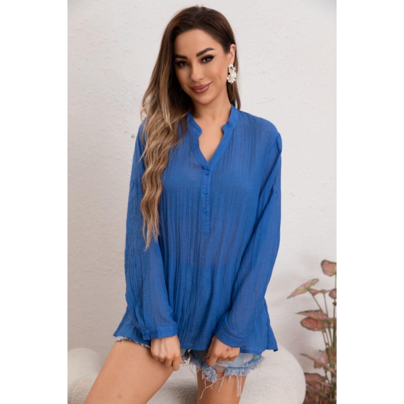 Blusa Mujer Tendencia Lino Algodón Premium Liviana Botones Textura 053-0