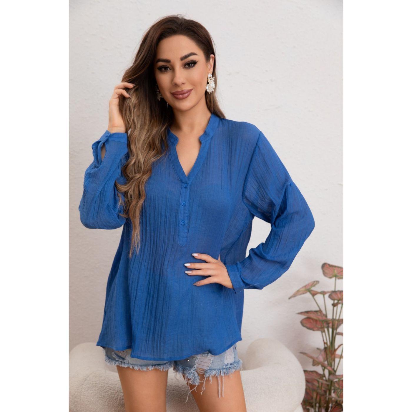 Blusa Mujer Tendencia Lino Algodón Premium Liviana Botones Textura 053-2