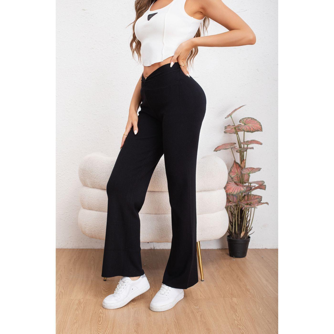 Pantalon Mujer Tipo Calza Flare Lanilla Tiro Alto Full Elasticado 5064-0