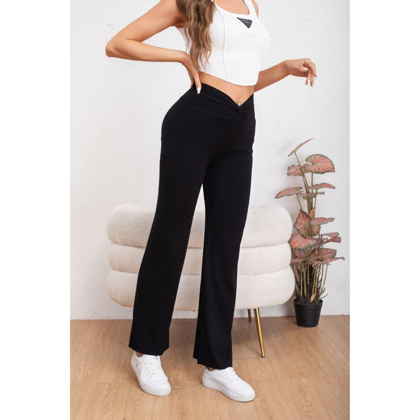 Pantalon Mujer Tipo Calza Flare Lanilla Tiro Alto Full Elasticado 5064-1