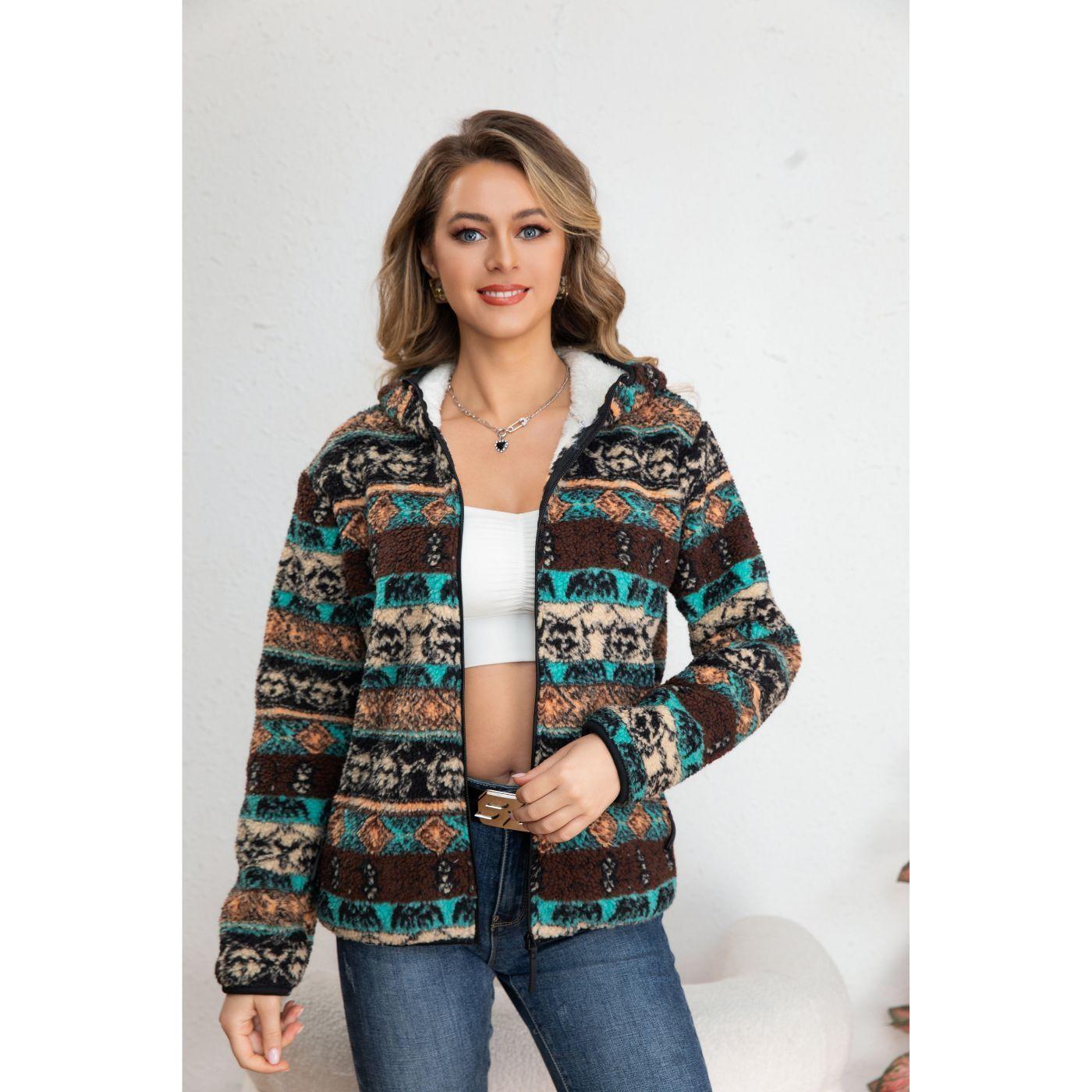 Chaqueta Mujer Poleron Étnico Invierno Forro Interior Piel Cierre 7569-2