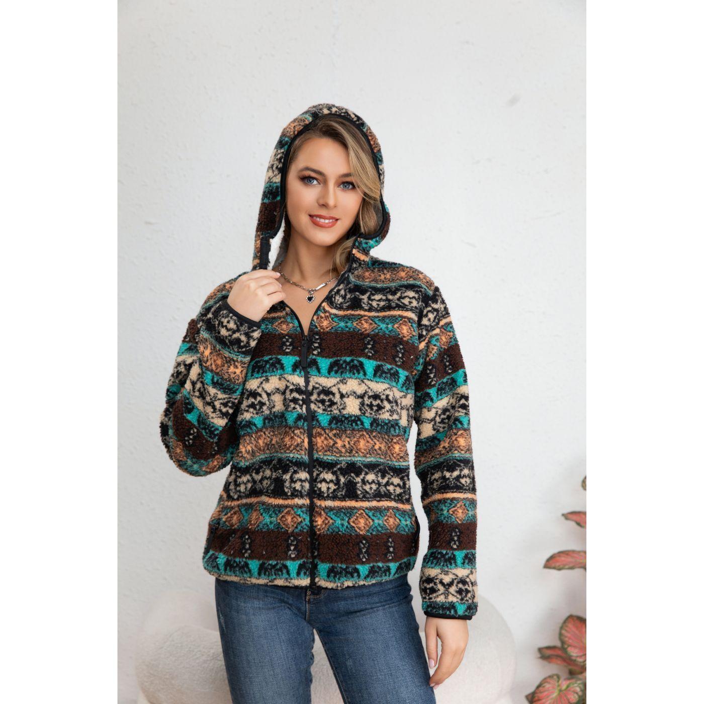 Chaqueta Mujer Poleron Étnico Invierno Forro Interior Piel Cierre 7569-0
