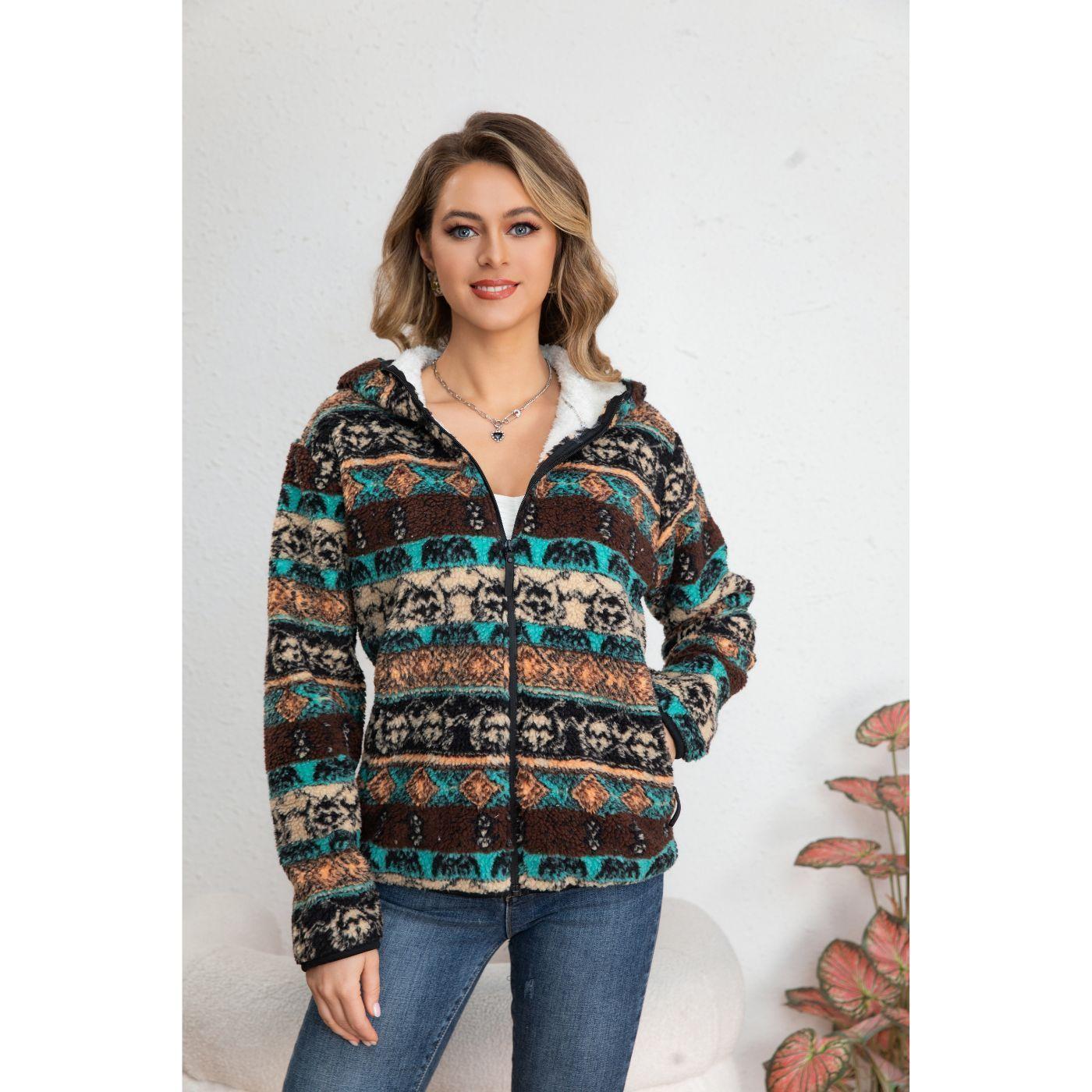 Chaqueta Mujer Poleron Étnico Invierno Forro Interior Piel Cierre 7569-1