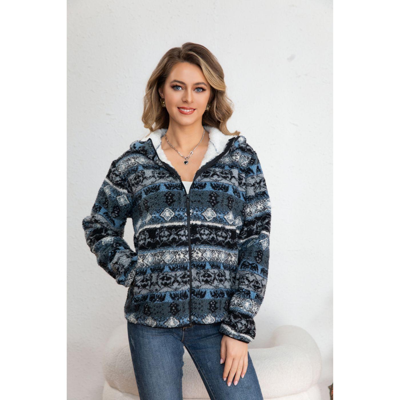Chaqueta Mujer Poleron Étnico Invierno Forro Interior Piel Cierre 7569-0