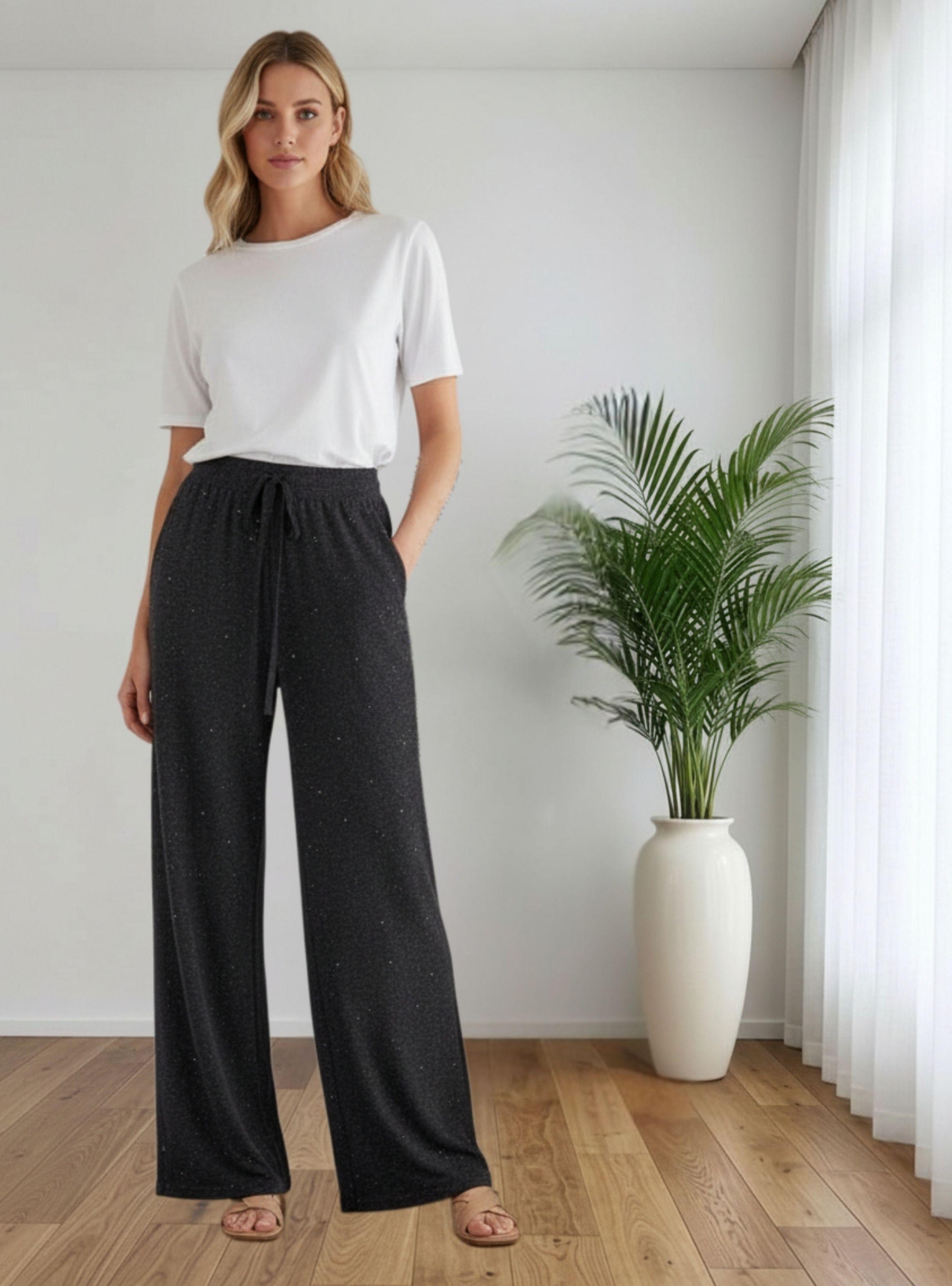 Pantalón Mujer Con Brillo Olgado Lanilla Tiro Alto Full Elasticado 5106-0