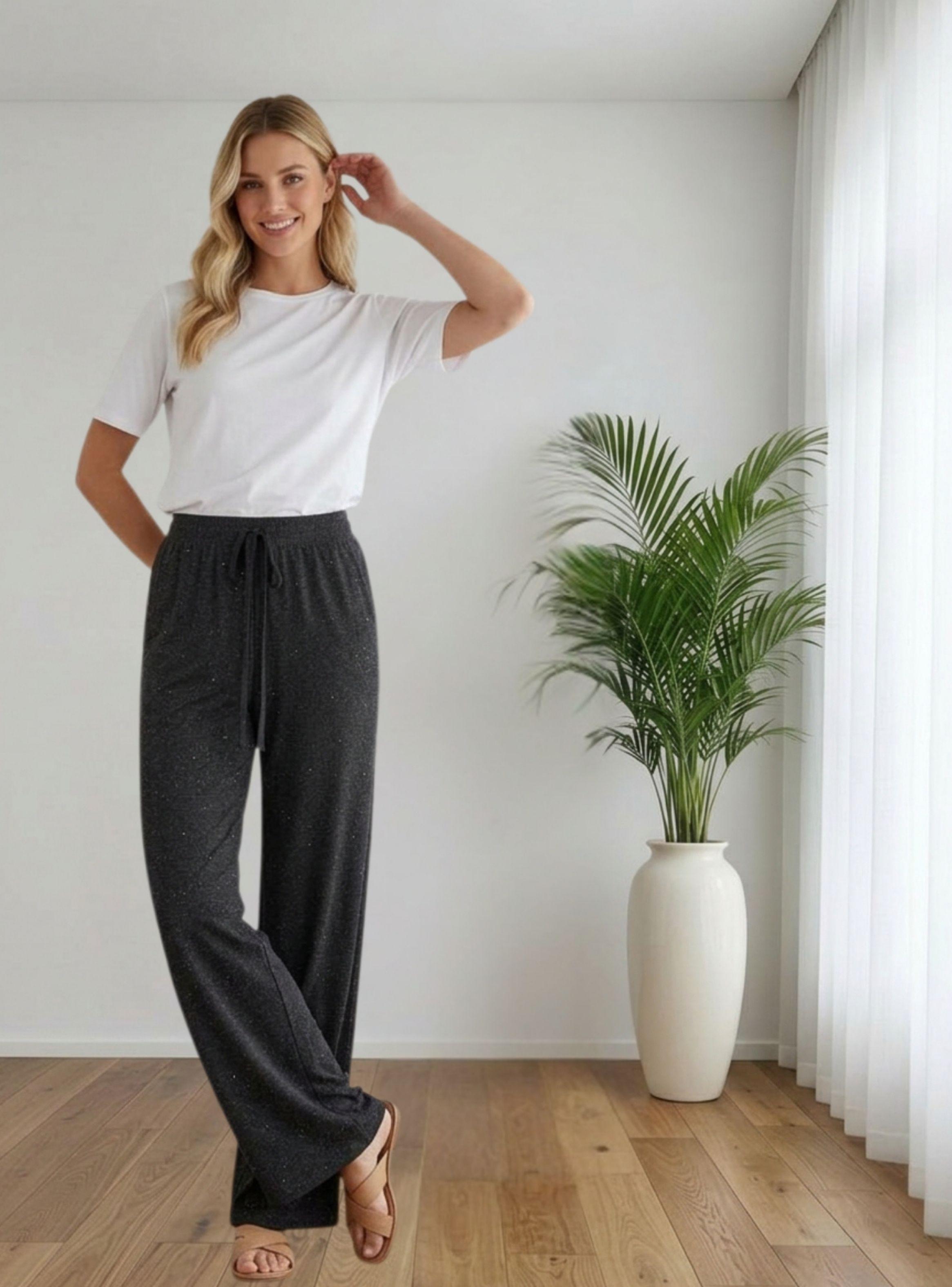Pantalón Mujer Con Brillo Olgado Lanilla Tiro Alto Full Elasticado 5106-1