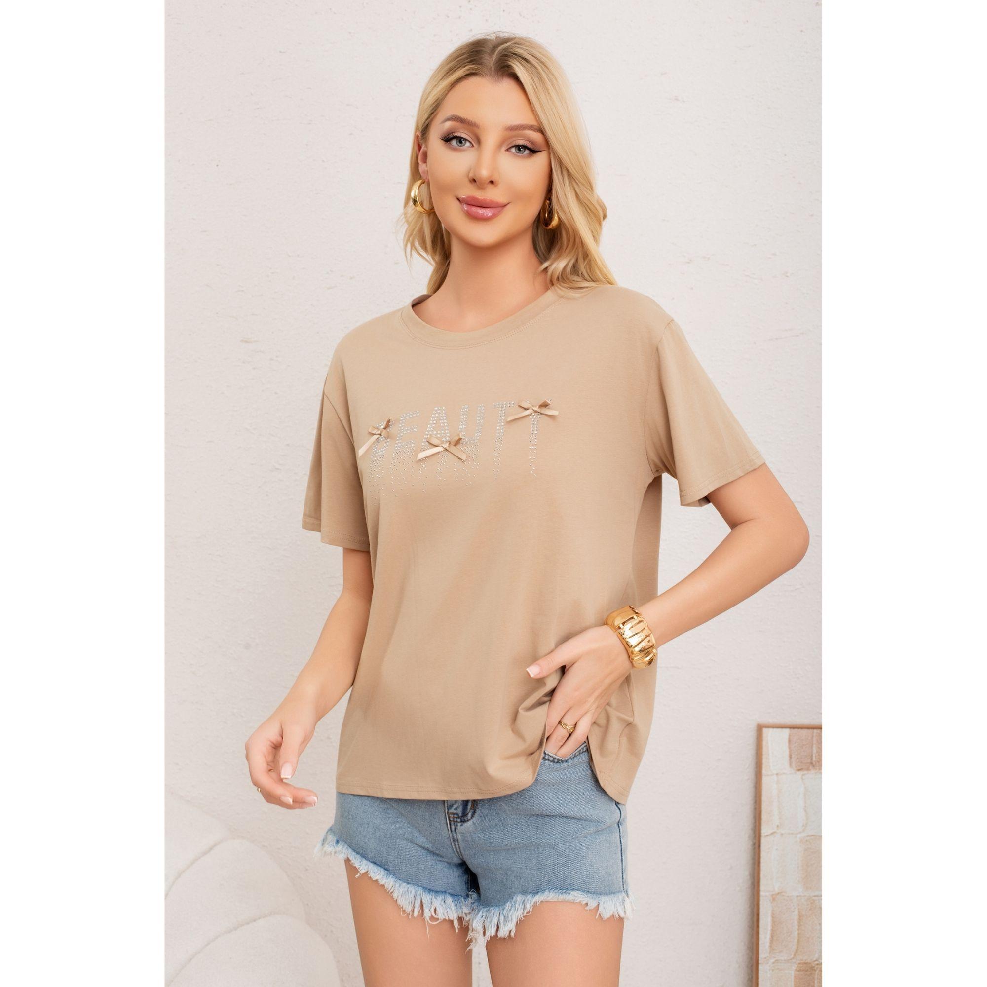 Polera Mujer Algodon Manga Corta Oversize Beauty Con Brillo 2011-0