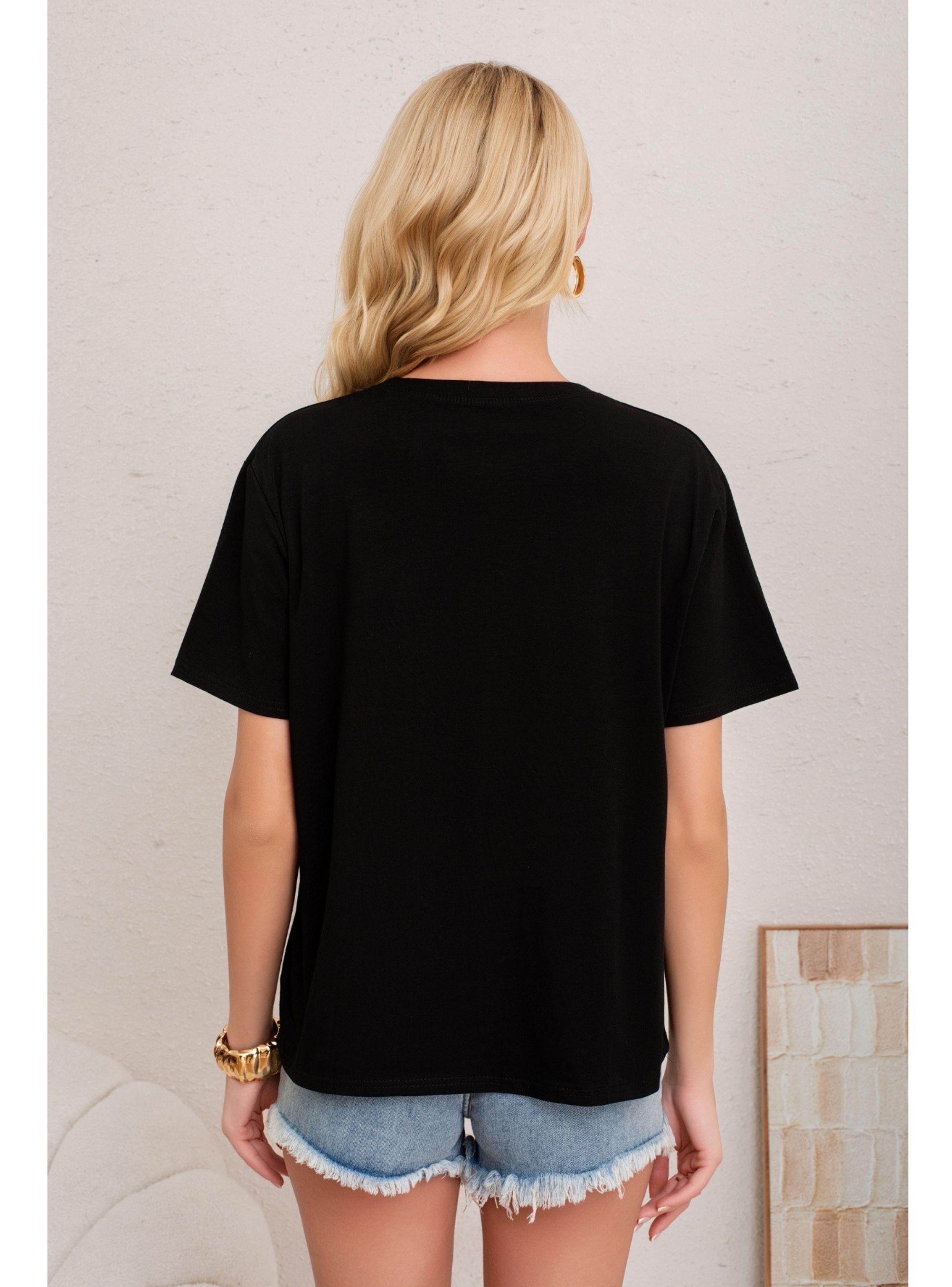 Polera Mujer Algodon Manga Corta Oversize Beauty Con Brillo 2011-1