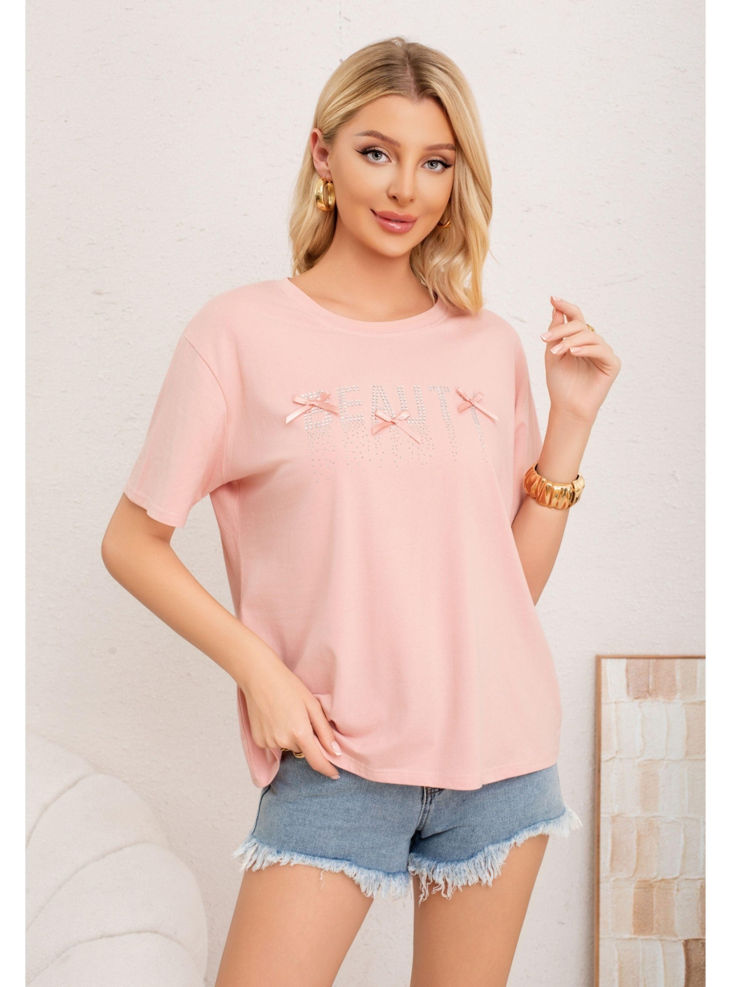 Polera Mujer Algodon Manga Corta Oversize Beauty Con Brillo 2011-0