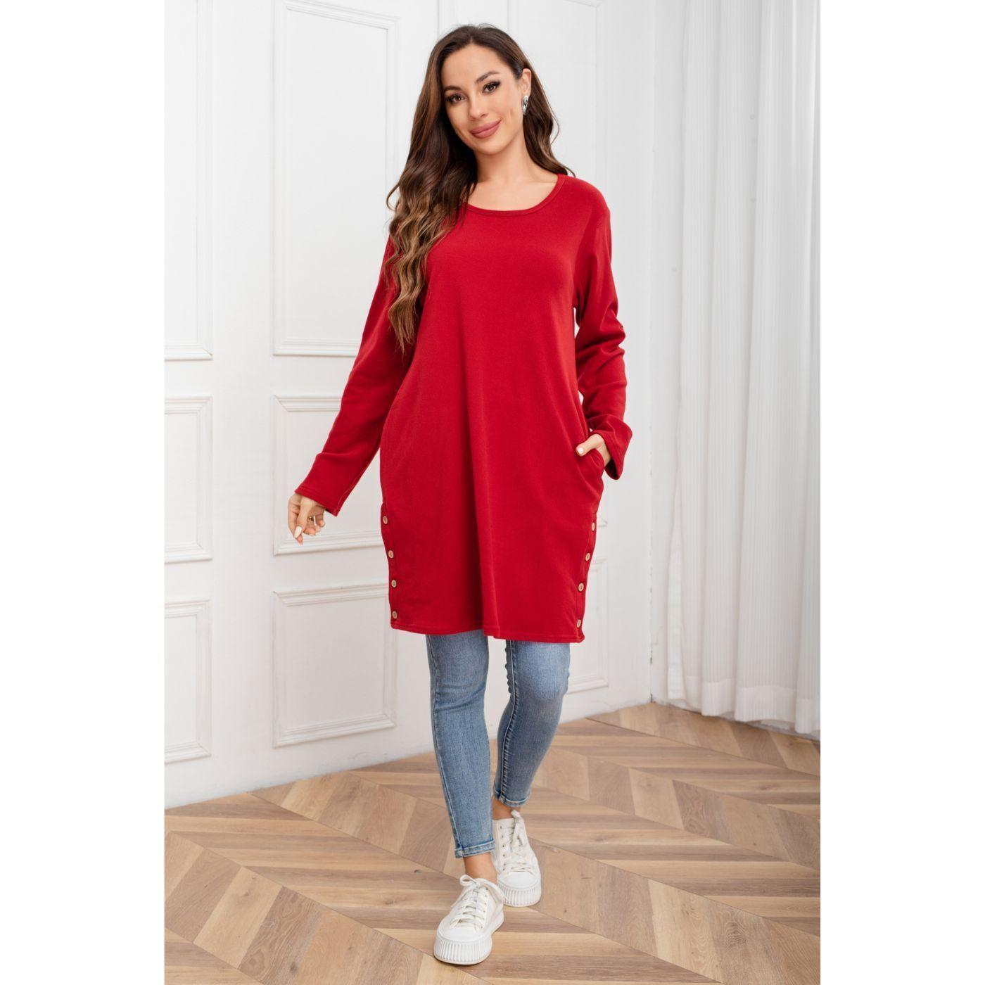 Polera Lisa Mujer Manga Larga Tipo Vestido Bolsillos 2007-2