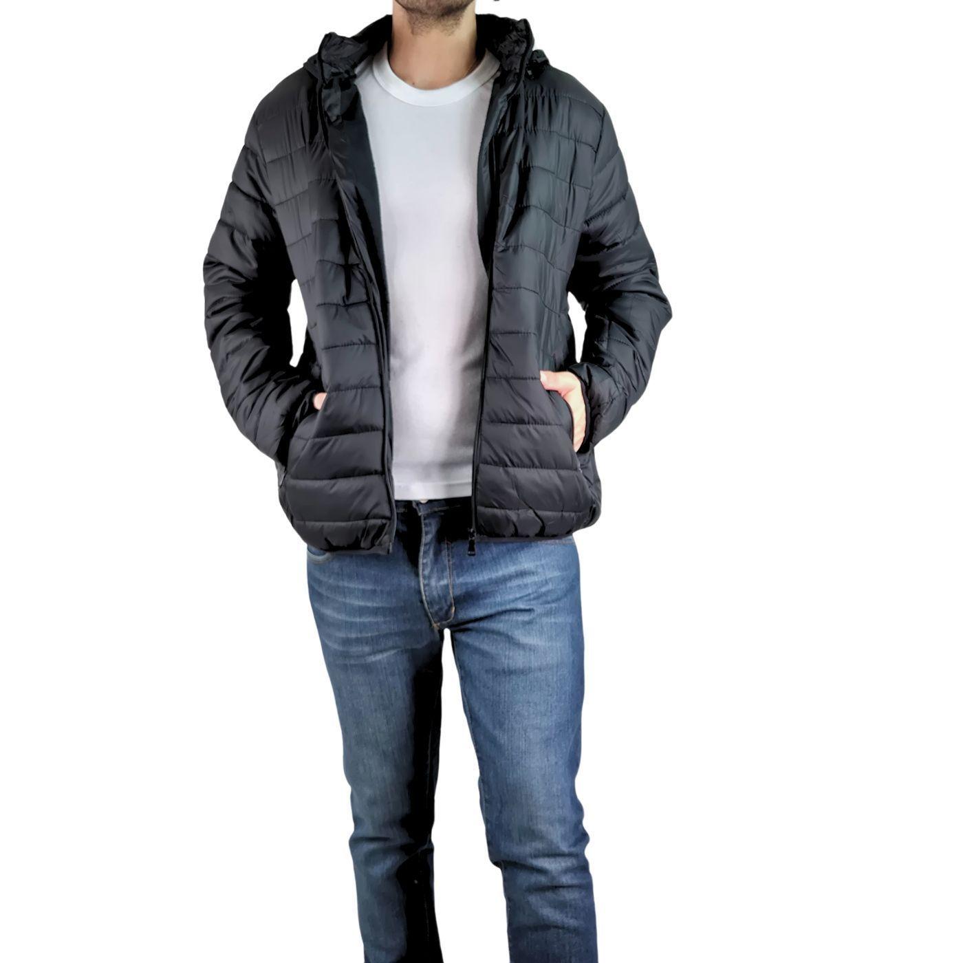 Parka Chaqueta Hombre Frisada Gorro Cierre Negro 919-4