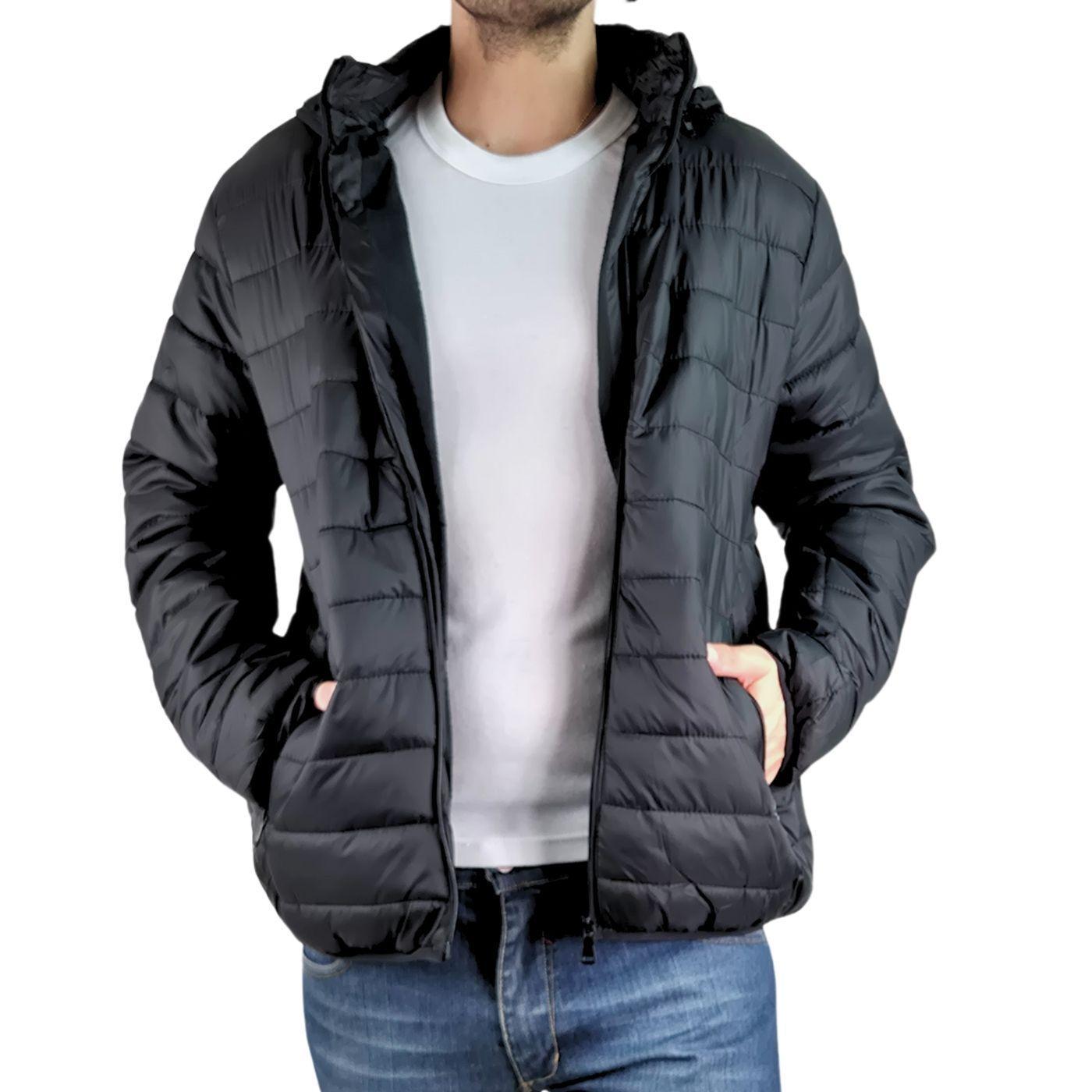 Parka Chaqueta Hombre Frisada Gorro Cierre Negro 919-5