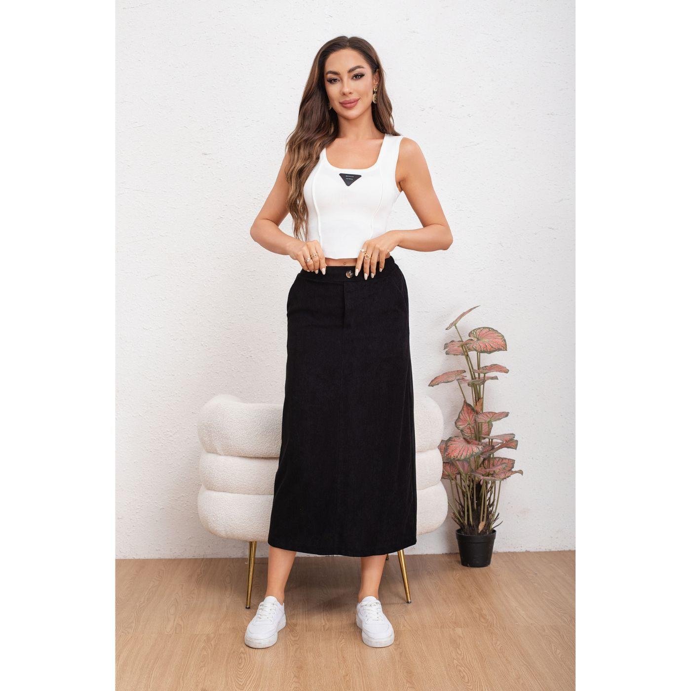 Falda Larga Mujer Cotelé Full Elasticada Moda 0122-0