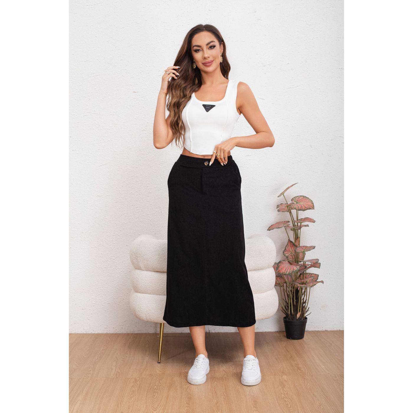 Falda Larga Mujer Cotelé Full Elasticada Moda 0122-1