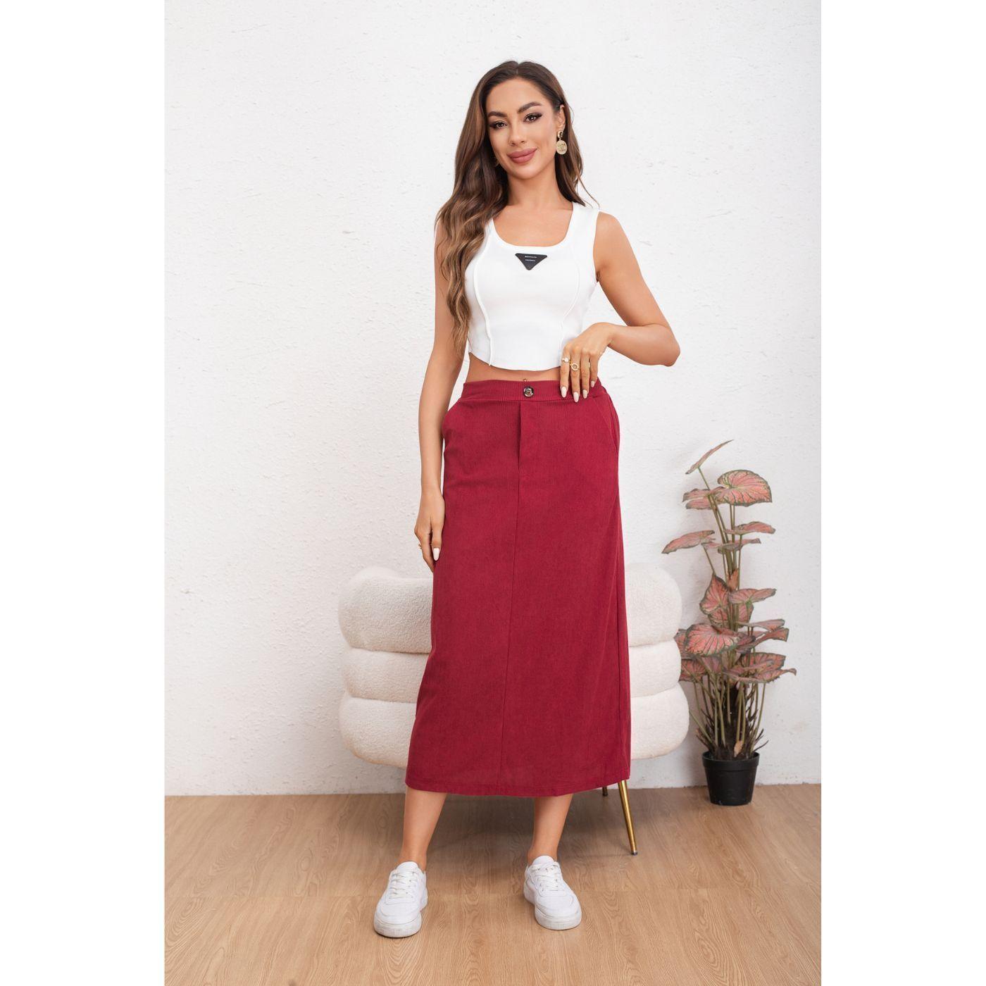 Falda Larga Mujer Cotelé Full Elasticada Moda 0122-0