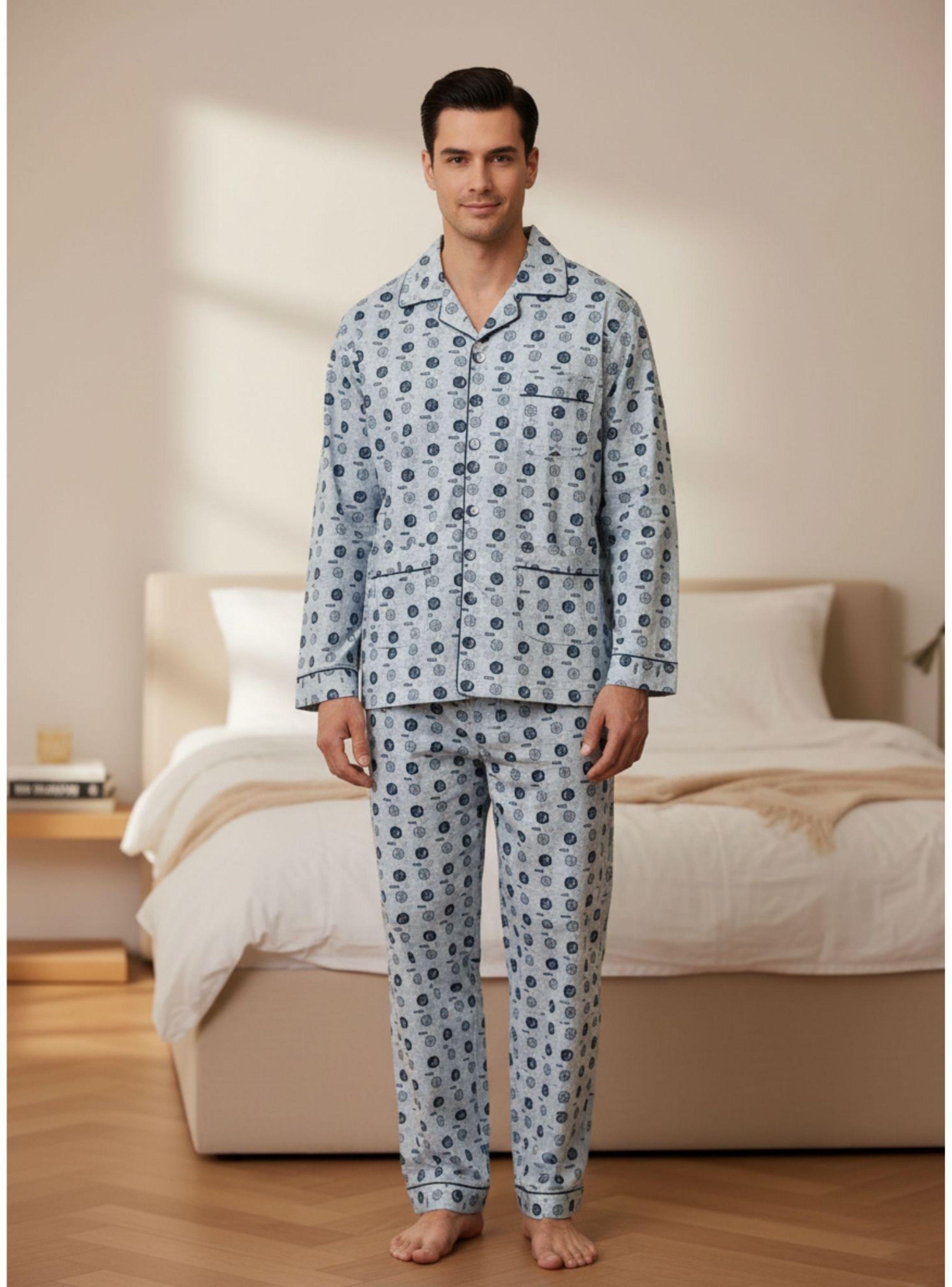 Pijama Hombre Verano Pantalon Y Polera Manga Larga Con Botones Diseños 5013-0