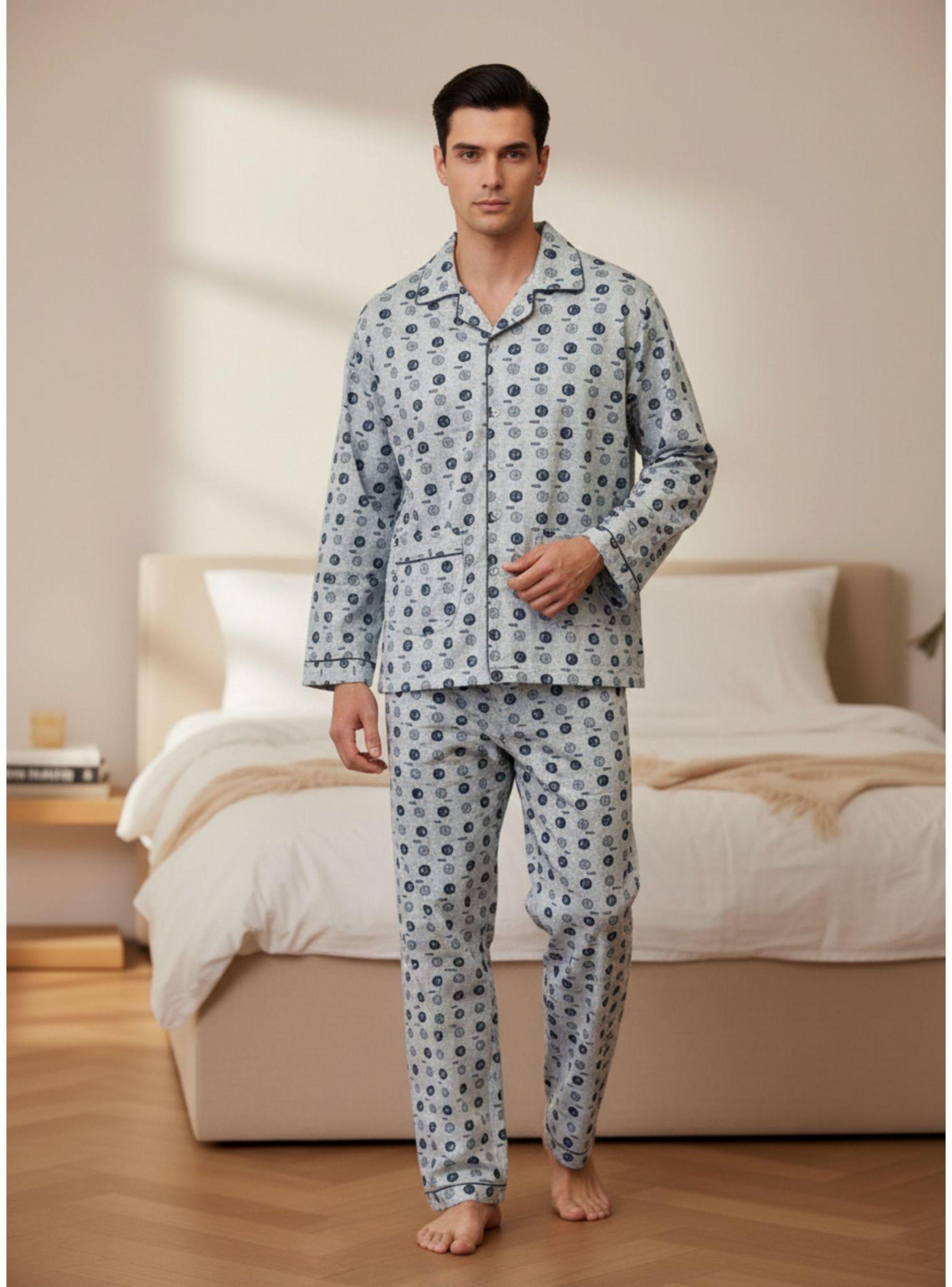 Pijama Hombre Verano Pantalon Y Polera Manga Larga Con Botones Diseños 5013-1