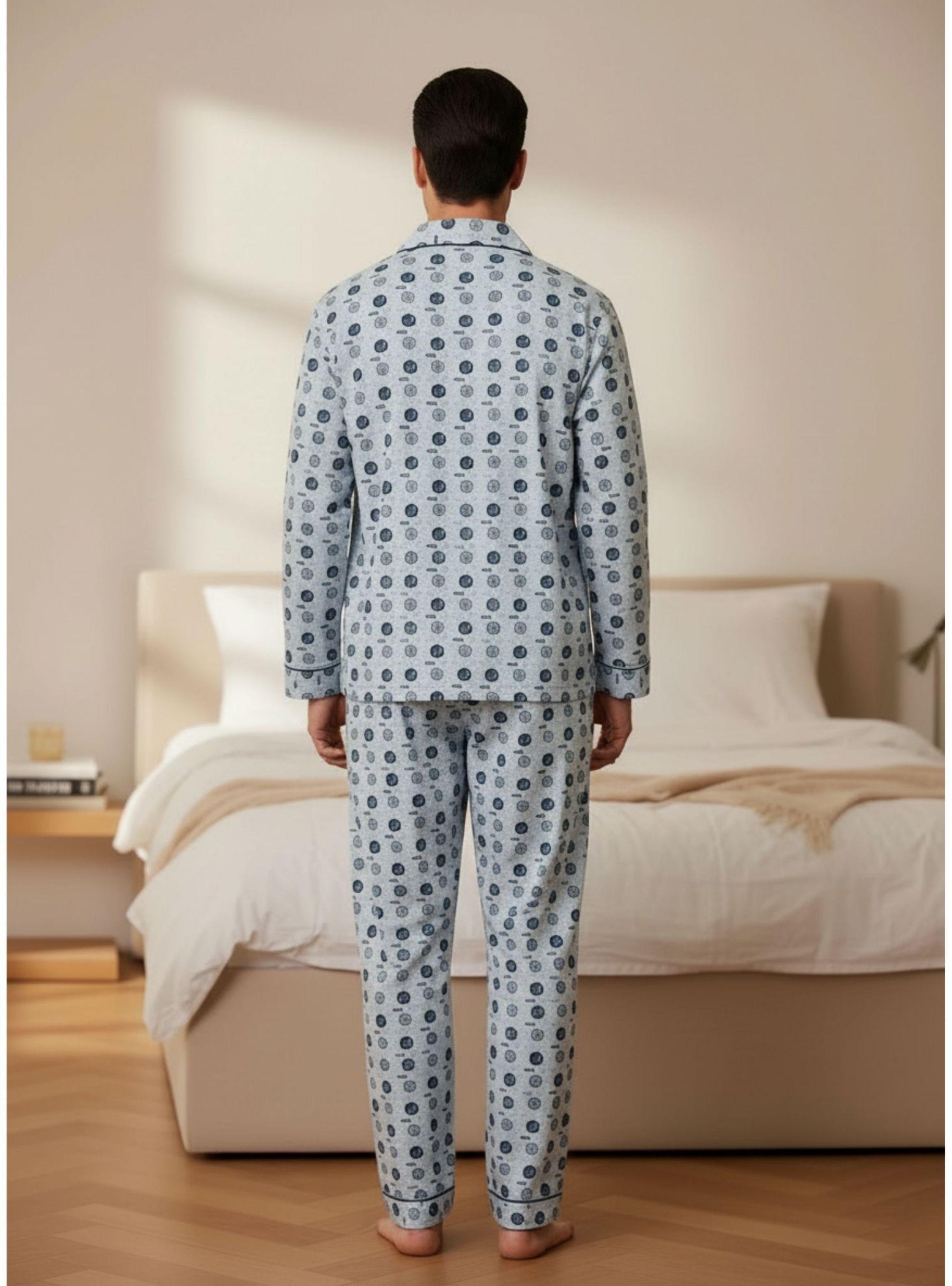 Pijama Hombre Verano Pantalon Y Polera Manga Larga Con Botones Diseños 5013-2