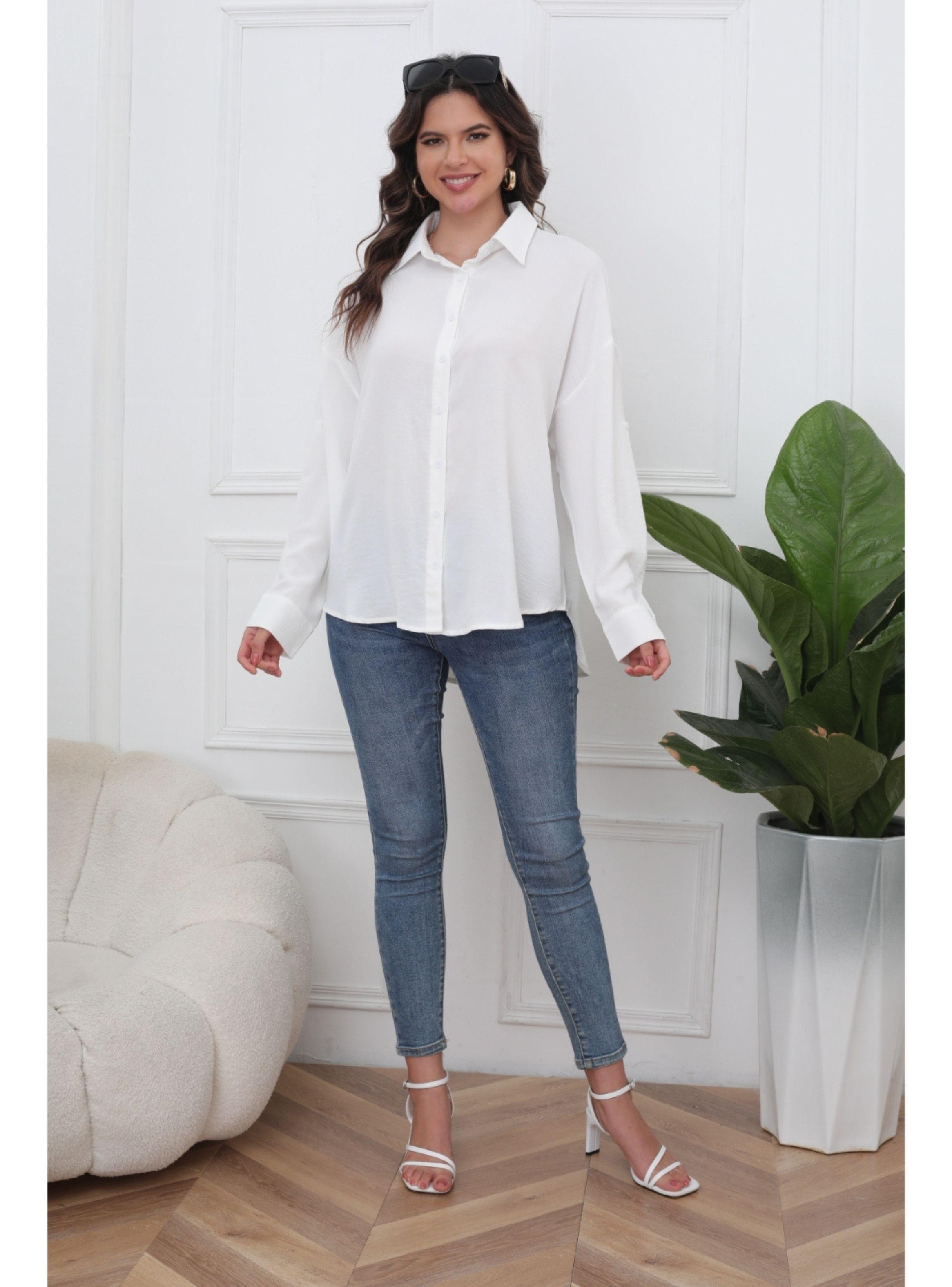 Blusa Holgada Mujer Algodón Manga Larga Semi Formal Botones 0072-4