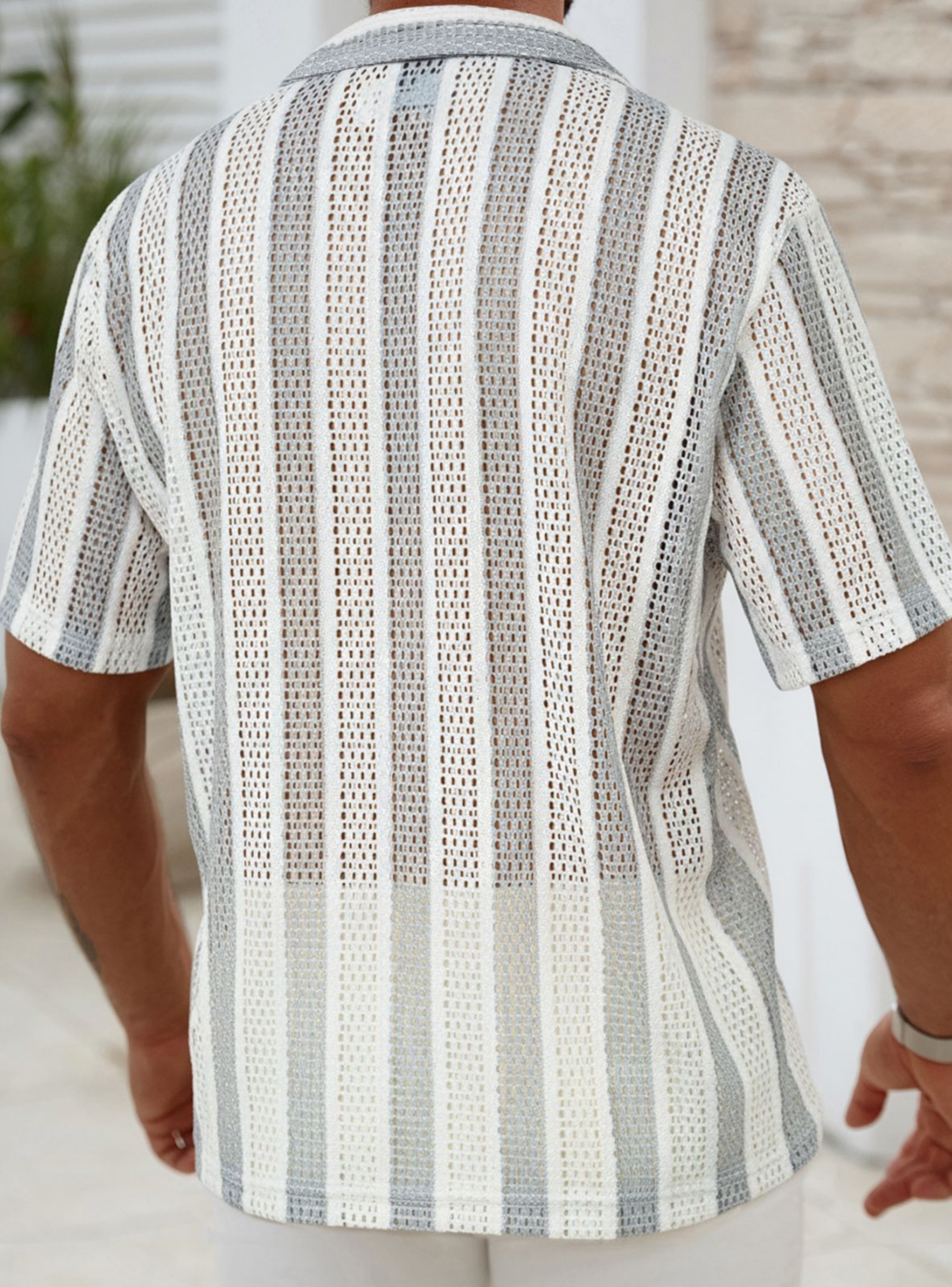 Camisa De Punto Hombre Manga Corta Tejida Hilo Moda Tendencia 0284-2