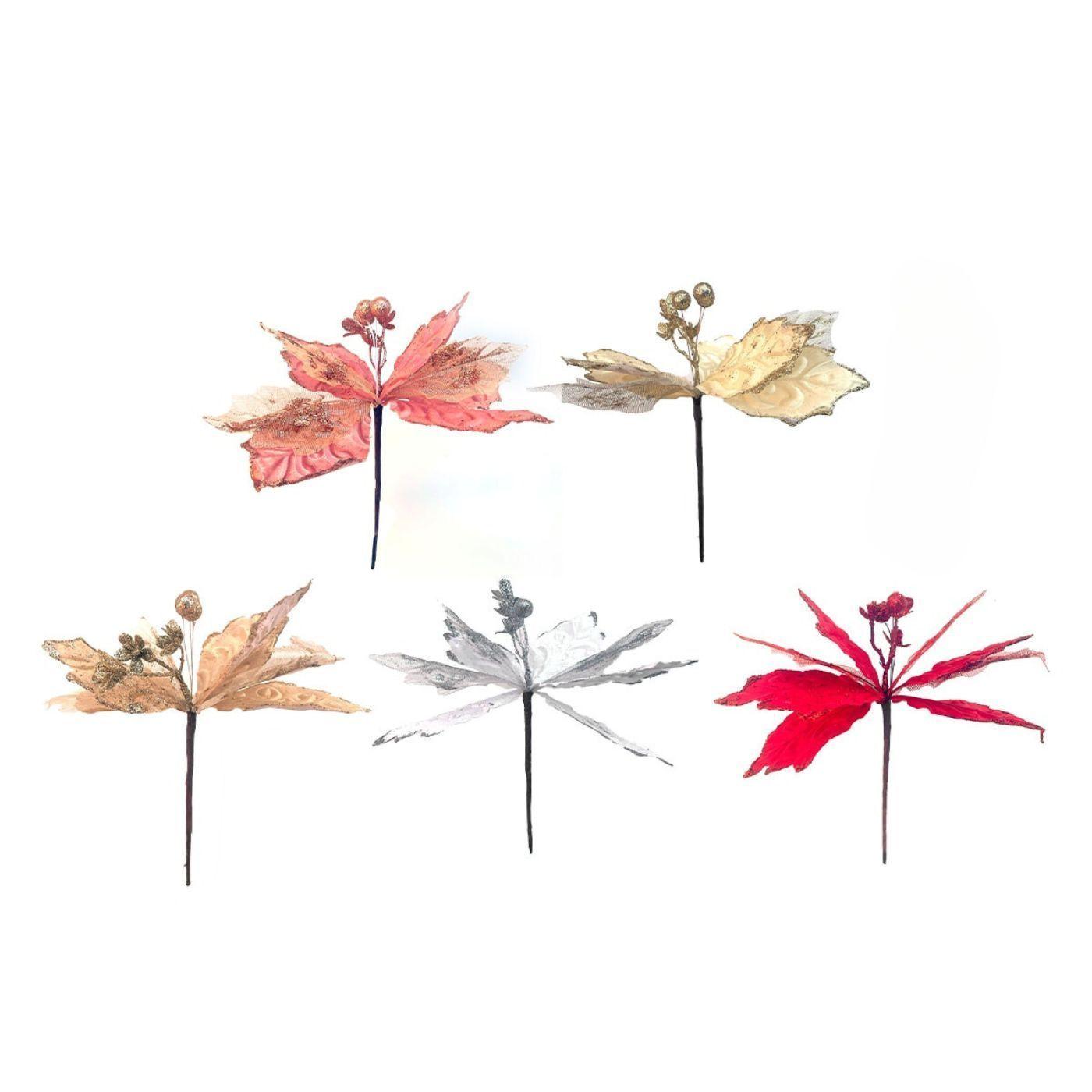 Pack 4 Flores Artificiales Navideñas Con Brillos 131-0