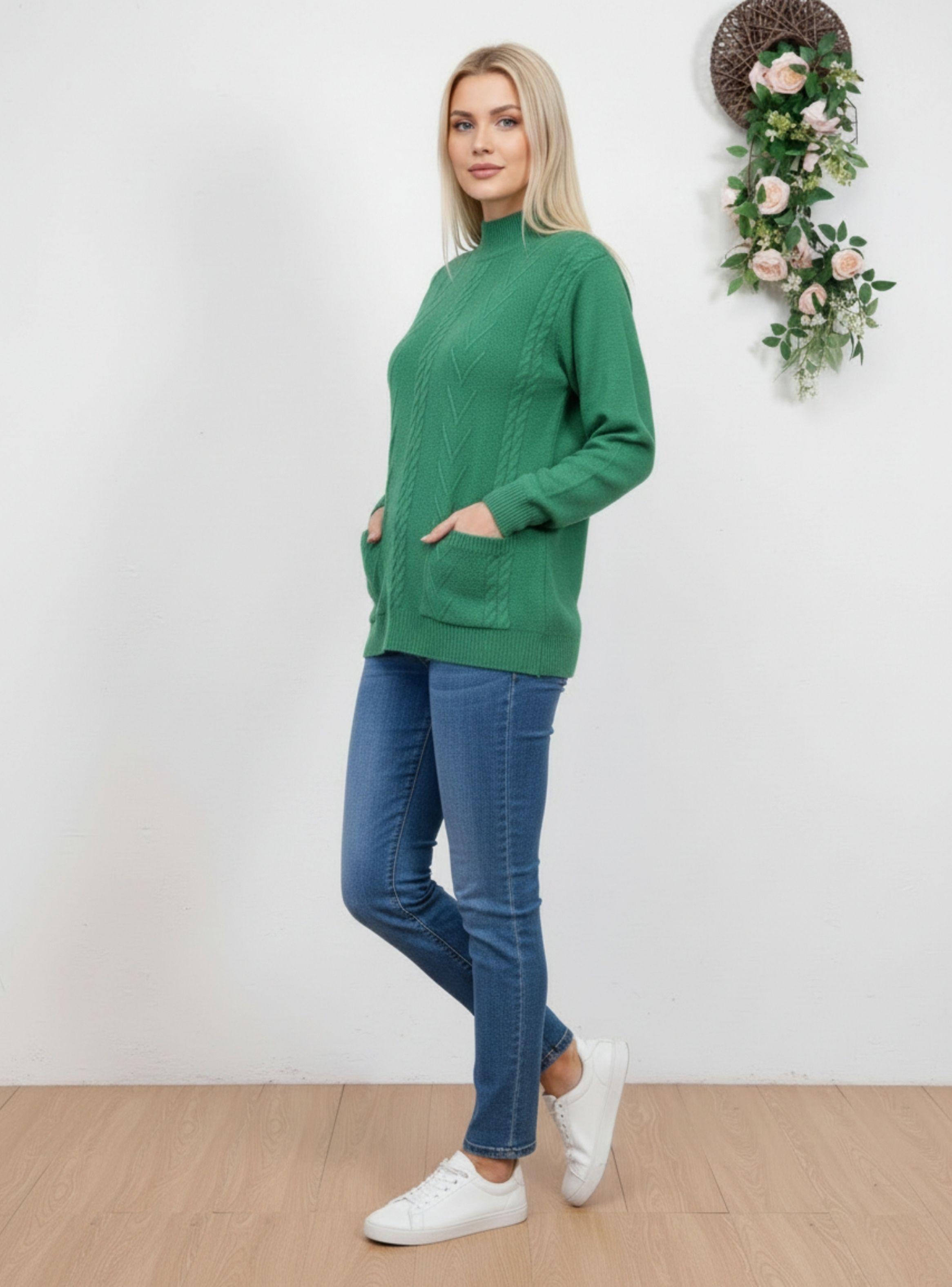 Sweater De Punto Mujer Tejido Cuello Alto Bolsillos Colores Q2625-0