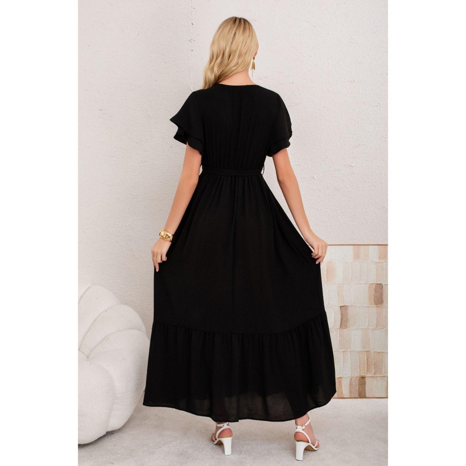 Vestido Largo Mujer Primavera Verano Manga Corta. Abertura, Cuello V 3385-2