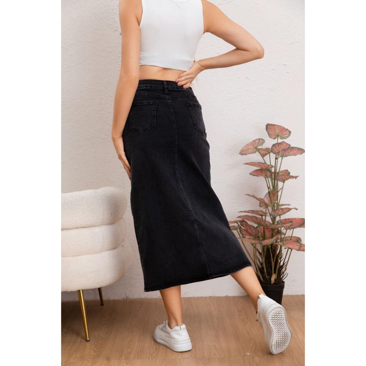 Falda Larga Mujer Tiro Alto Jeans Full Elasticada Abertura 6005-3