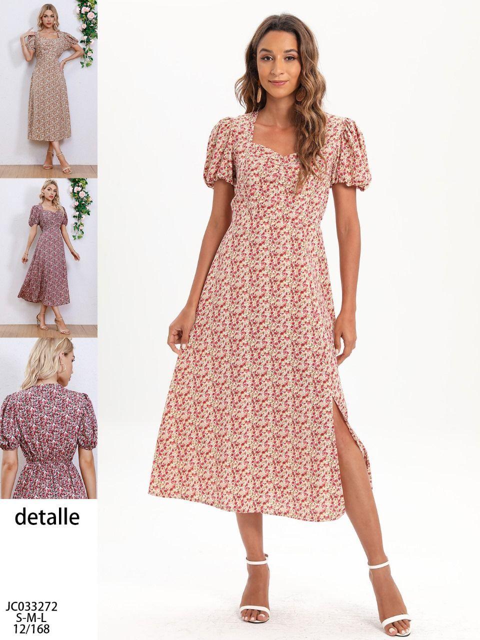 Vestido Verano Largo Mujer Floral Manga Corta 272-2