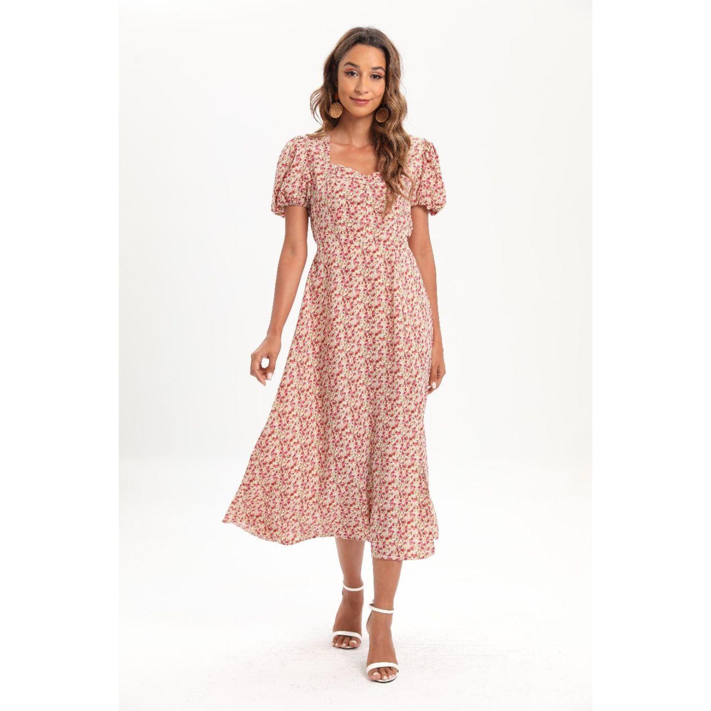 Vestido Verano Largo Mujer Floral Manga Corta 272-3