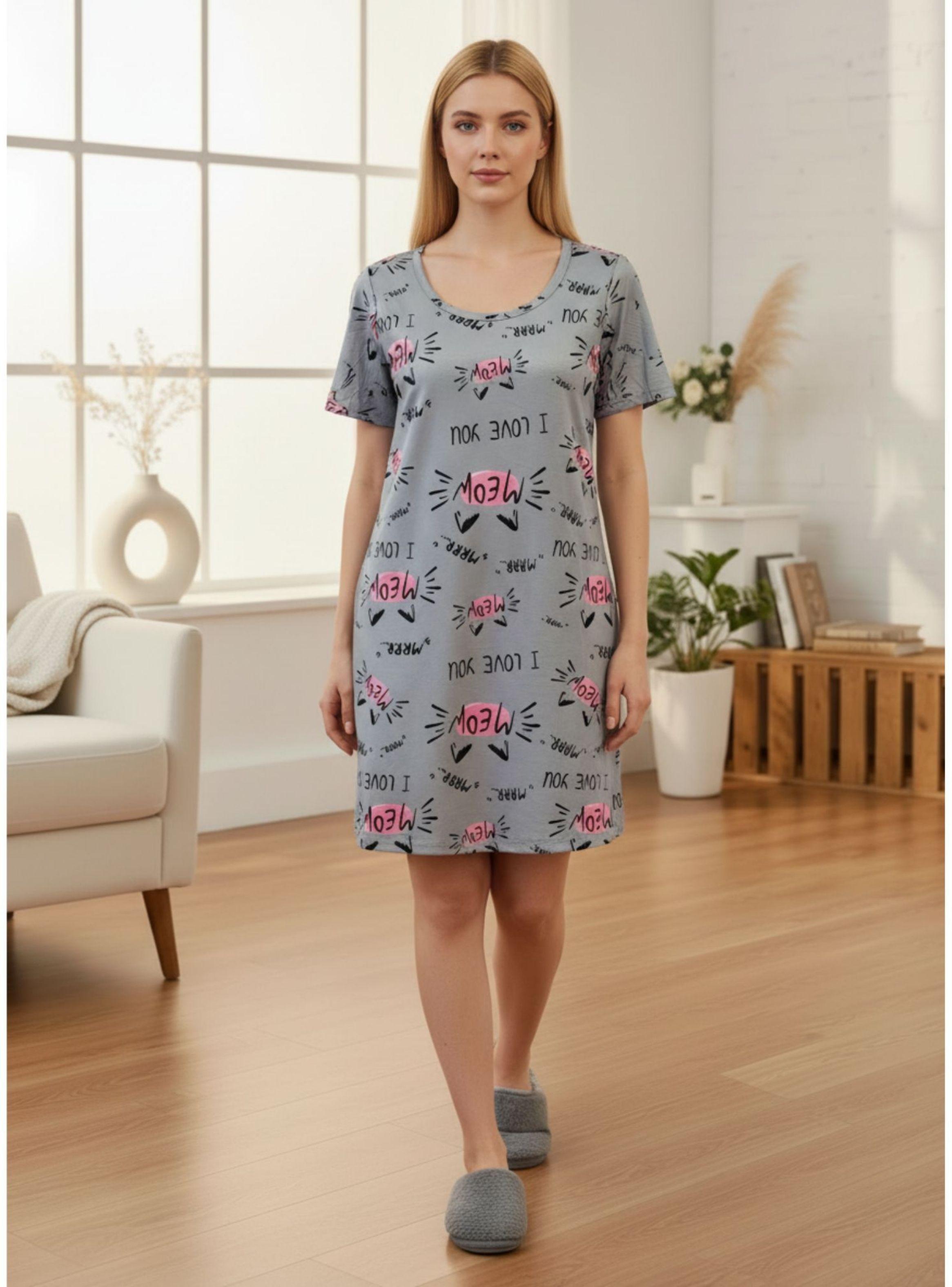 Pack 2 Camisa De Dormir Mujer Juvenil Verano Manga Corta Gatito A783-2
