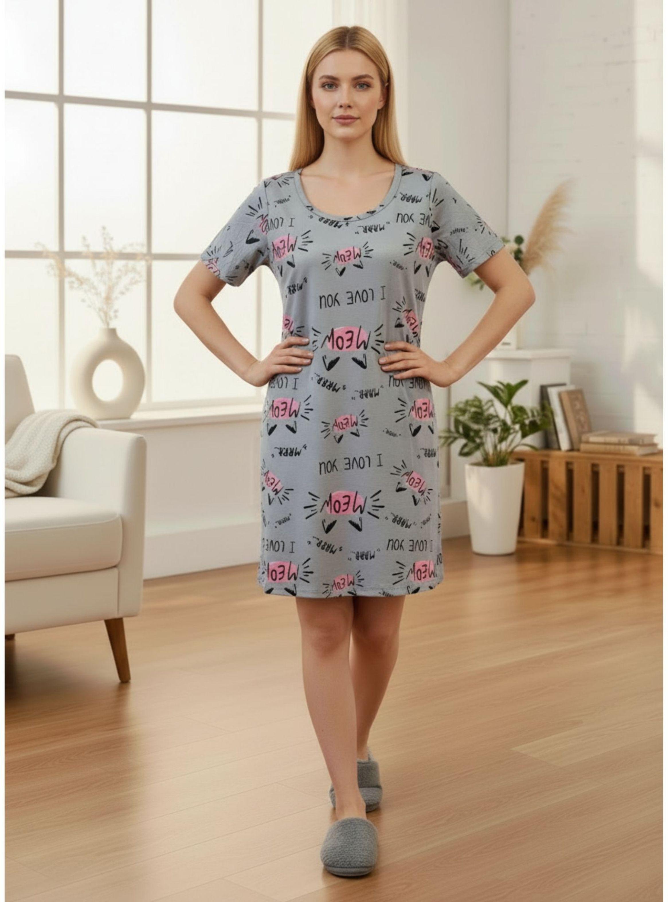 Pack 2 Camisa De Dormir Mujer Juvenil Verano Manga Corta Gatito A783-3