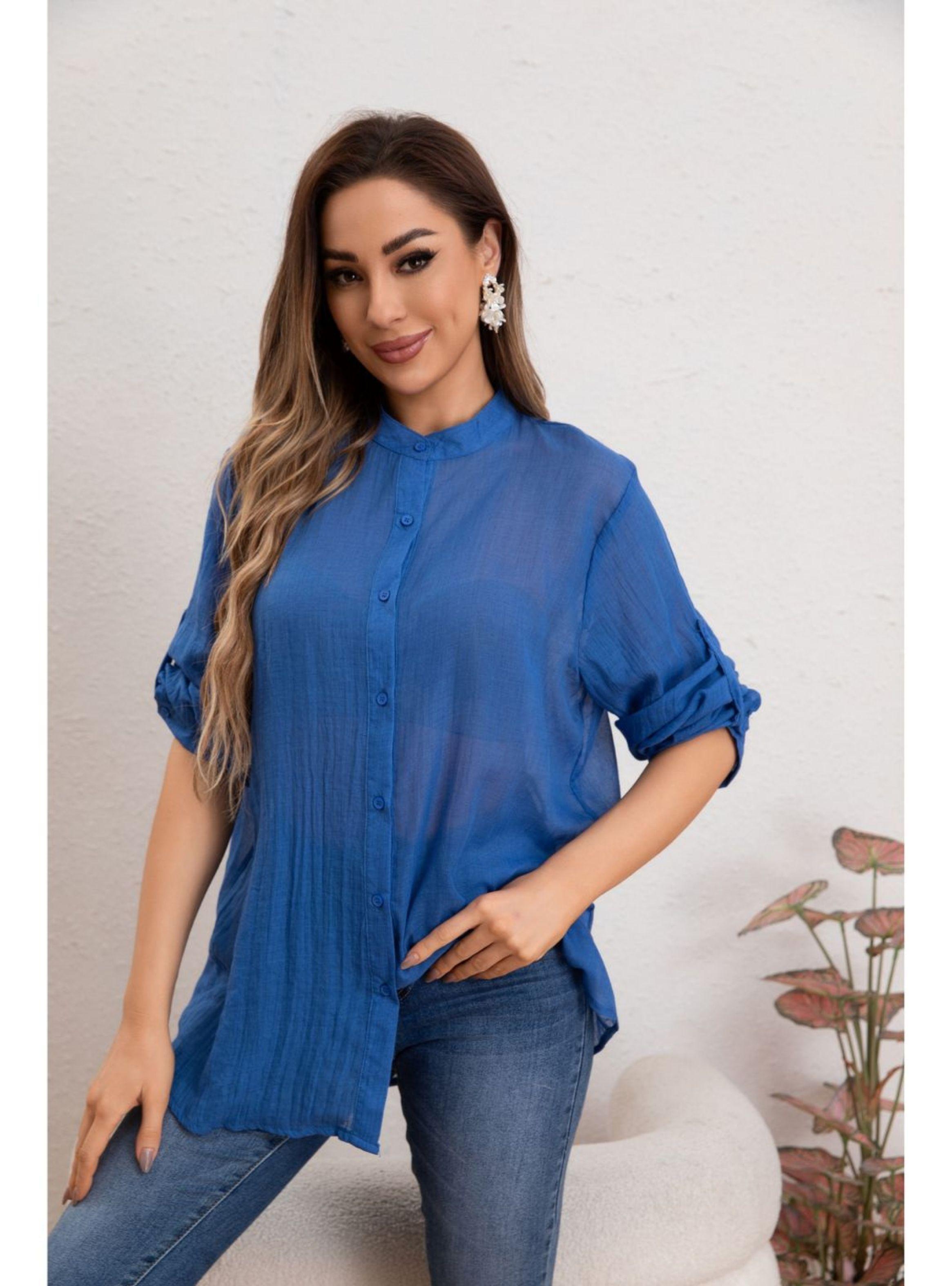 Blusa Mujer Lino Algodón Premium Liviana manga Larga Cuello Mao 8055-2