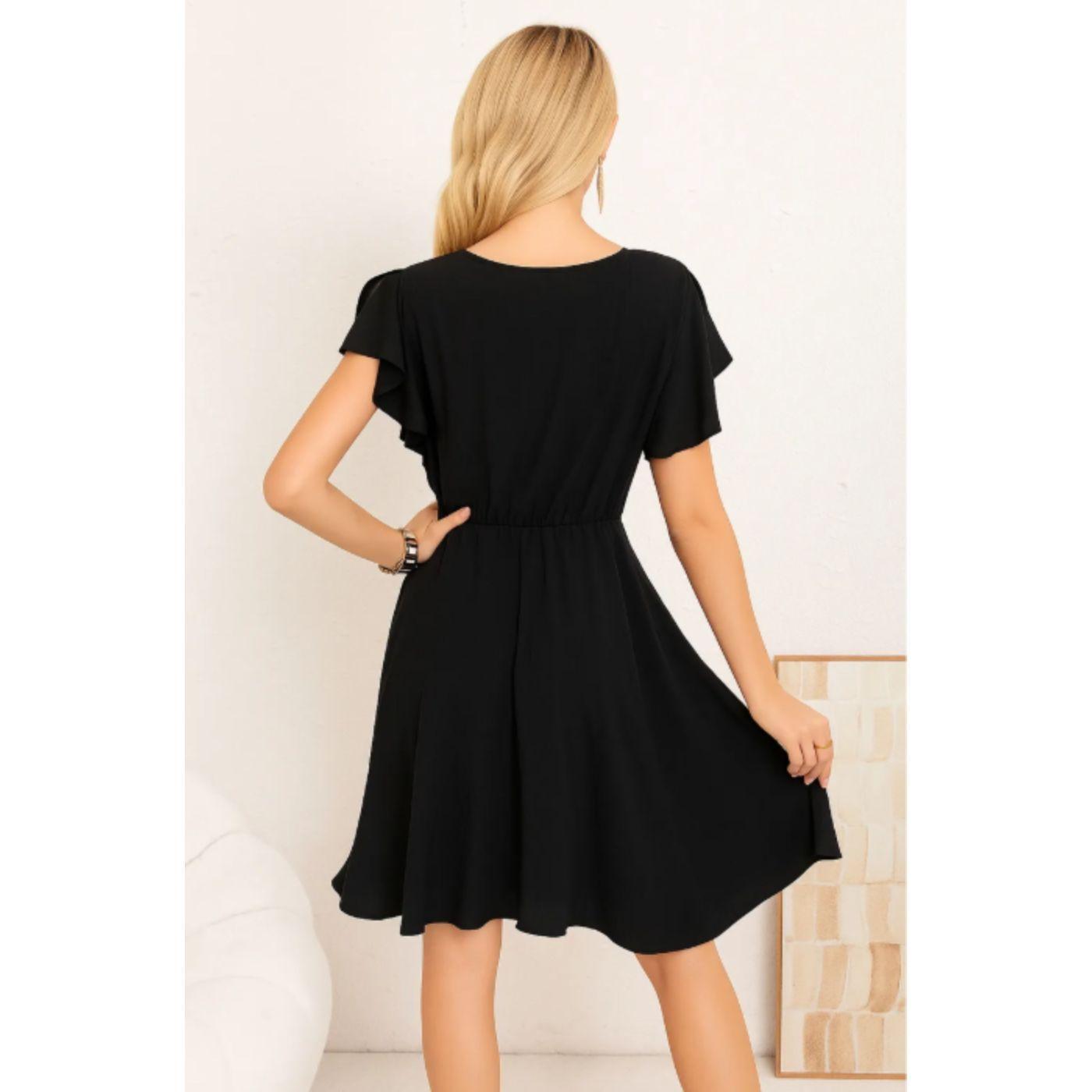 Vestido Midi Mujer Manga Corta Semi Formal Liso Colores 3398-2