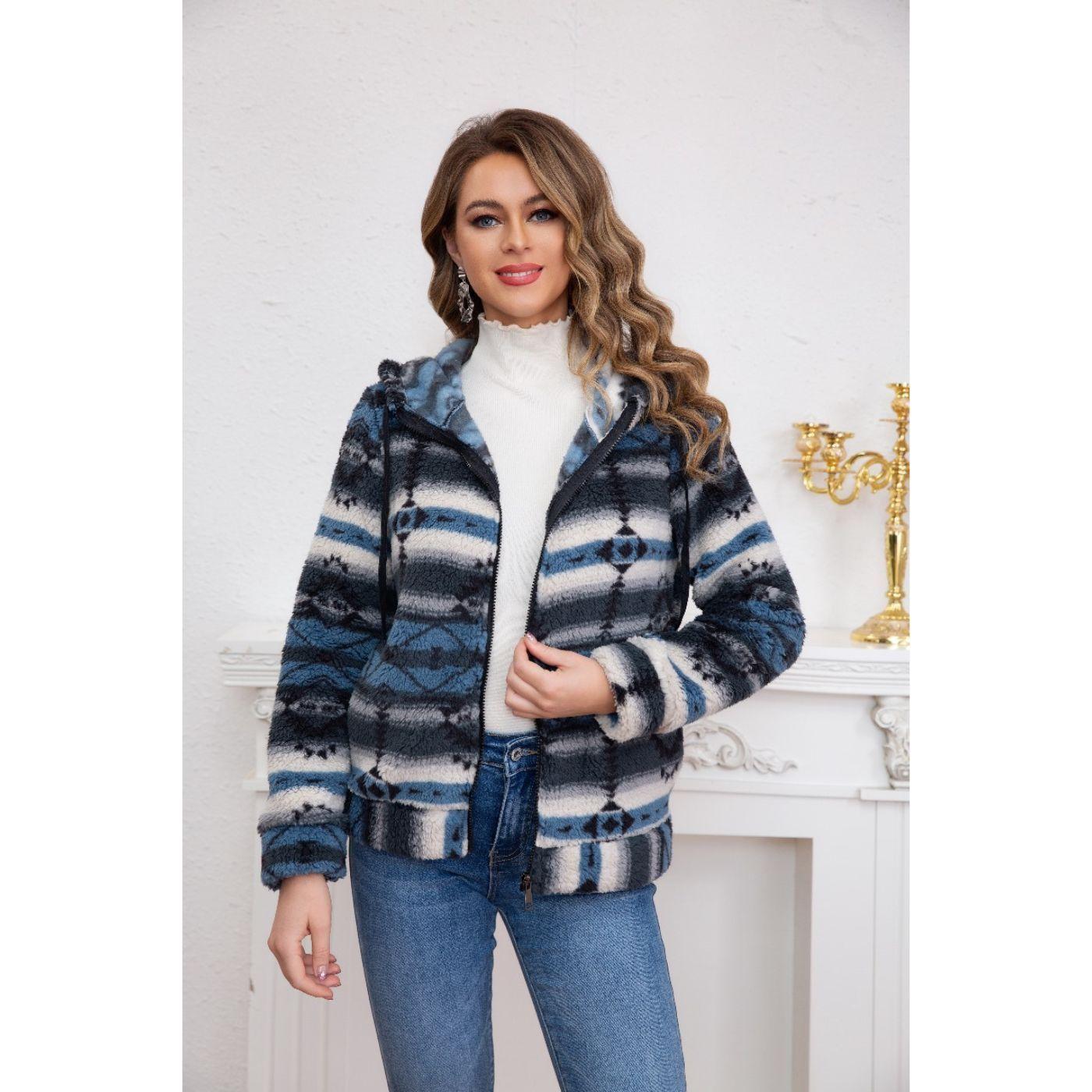 Polerón Peludo Étnico Otoño Invierno Chaqueta Cierre Mujer 6079-2