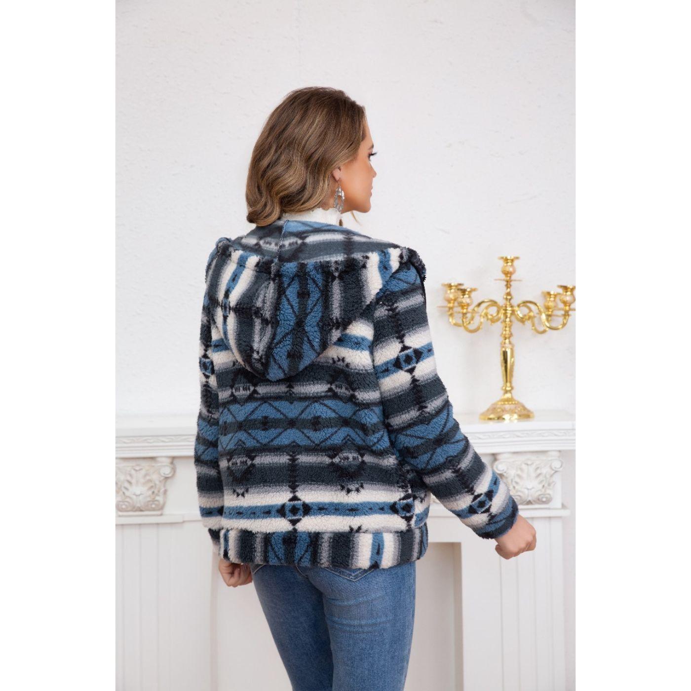 Polerón Peludo Étnico Otoño Invierno Chaqueta Cierre Mujer 6079-3