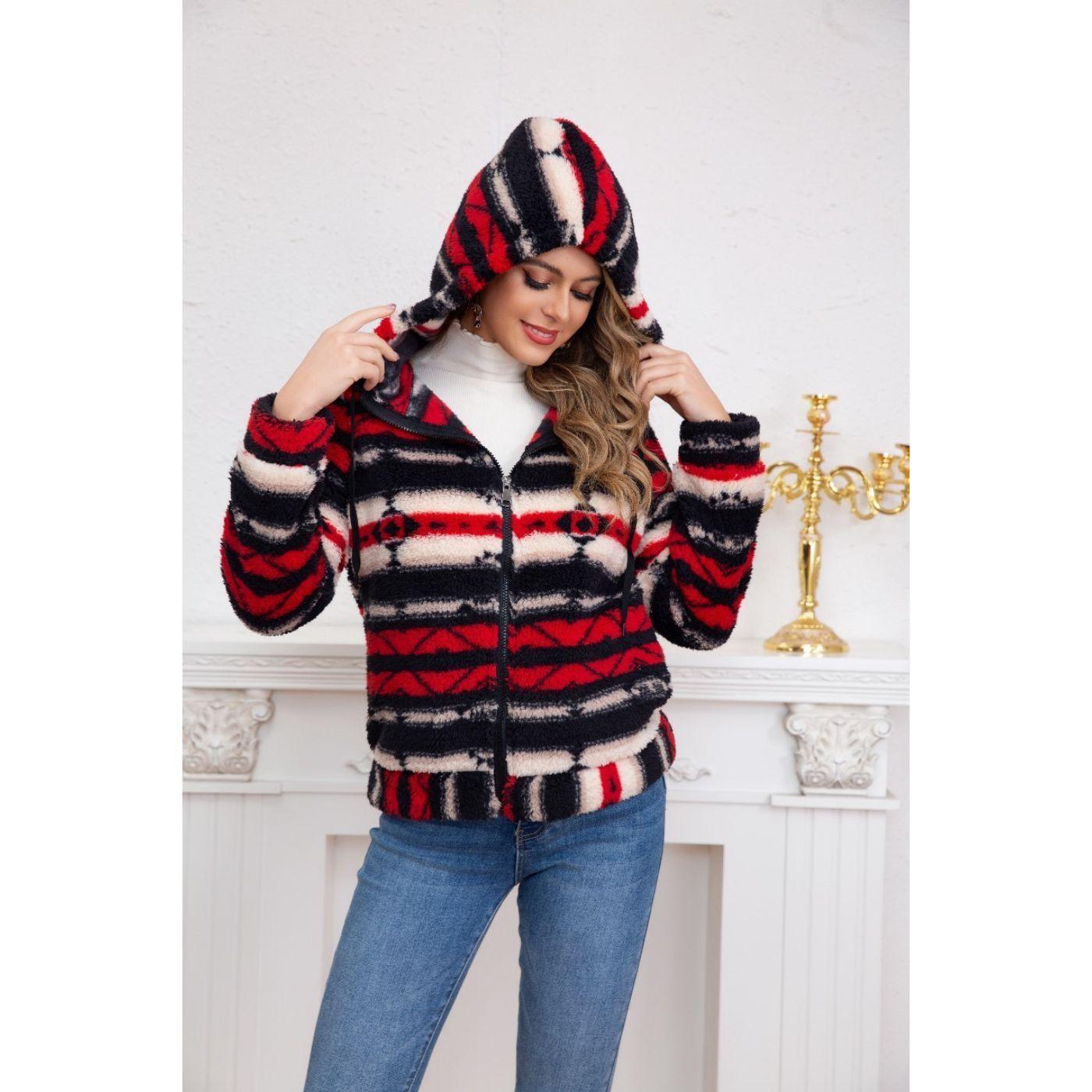 Polerón Peludo Étnico Otoño Invierno Chaqueta Cierre Mujer 6079-0