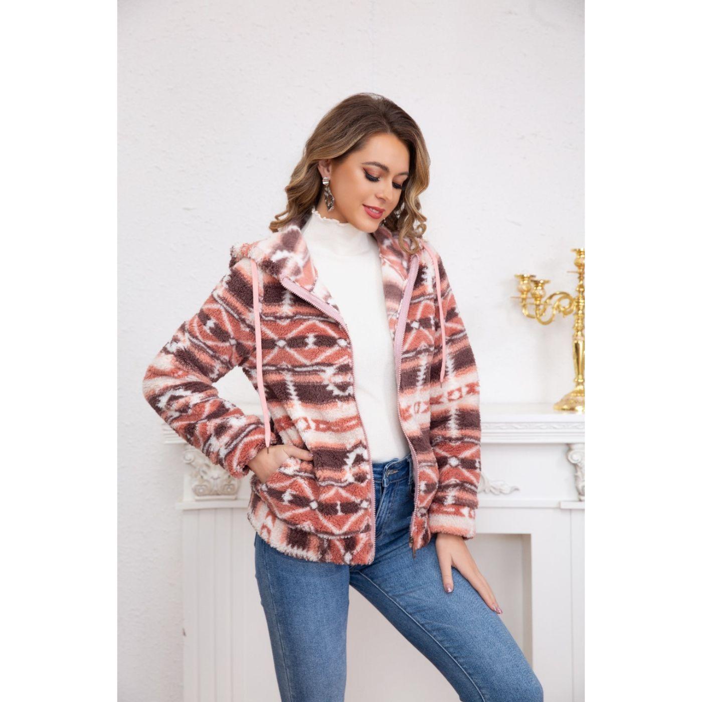 Polerón Peludo Étnico Otoño Invierno Chaqueta Cierre Mujer 6079-0
